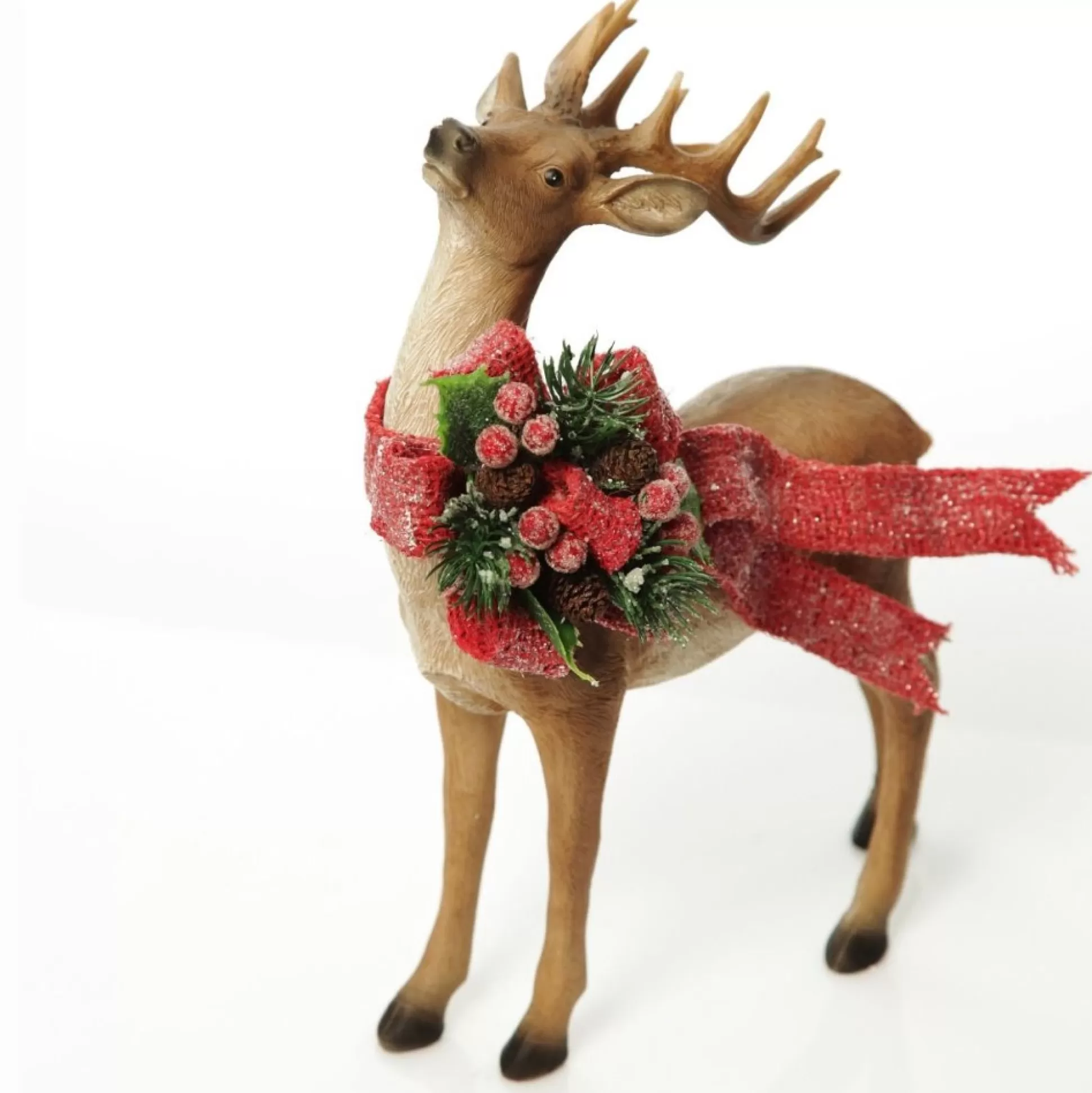 Deer Ornament with Red Bow - Left Christmas Birds And Animals |