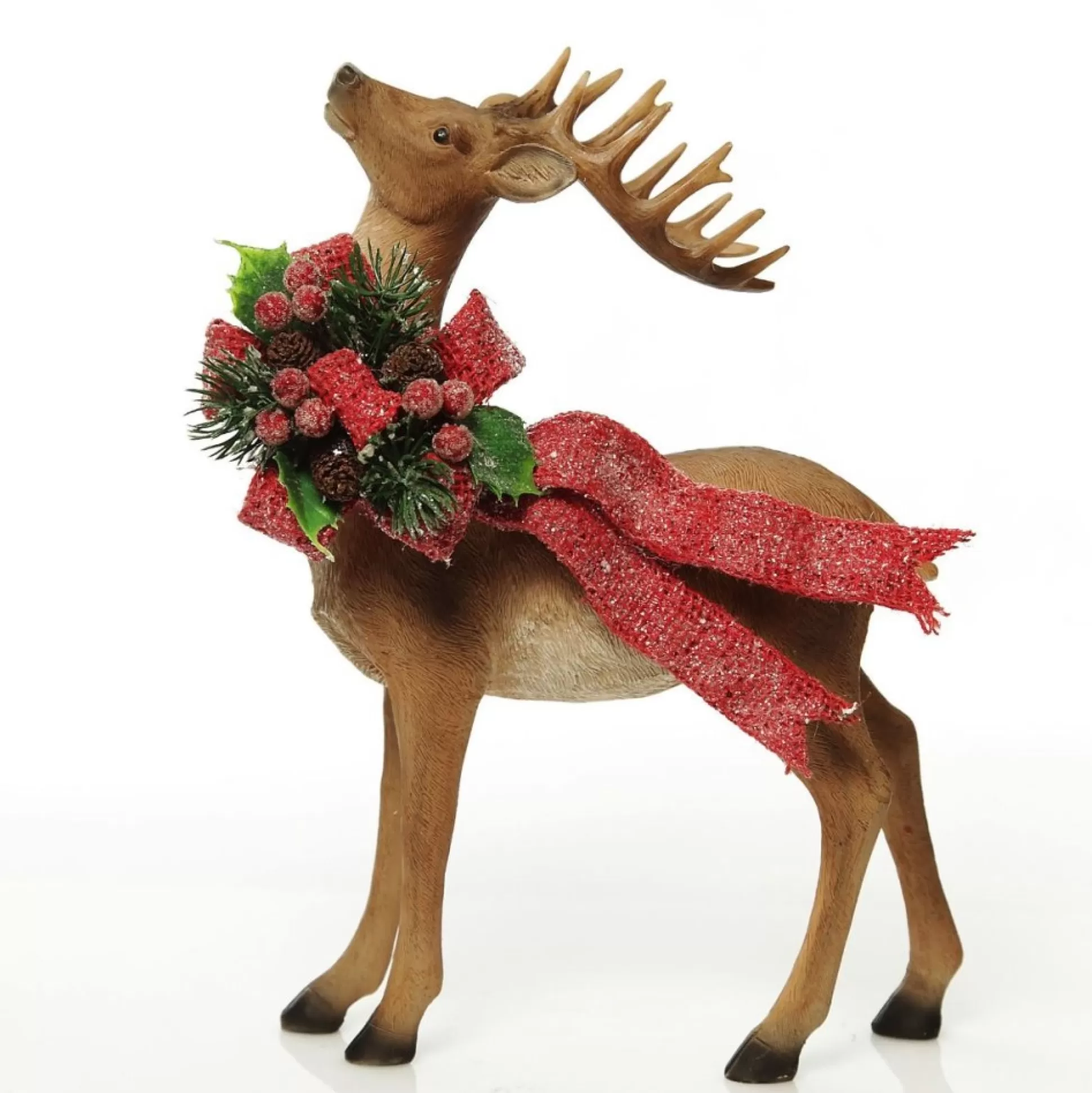 Deer Ornament with Red Bow - Left Christmas Birds And Animals |