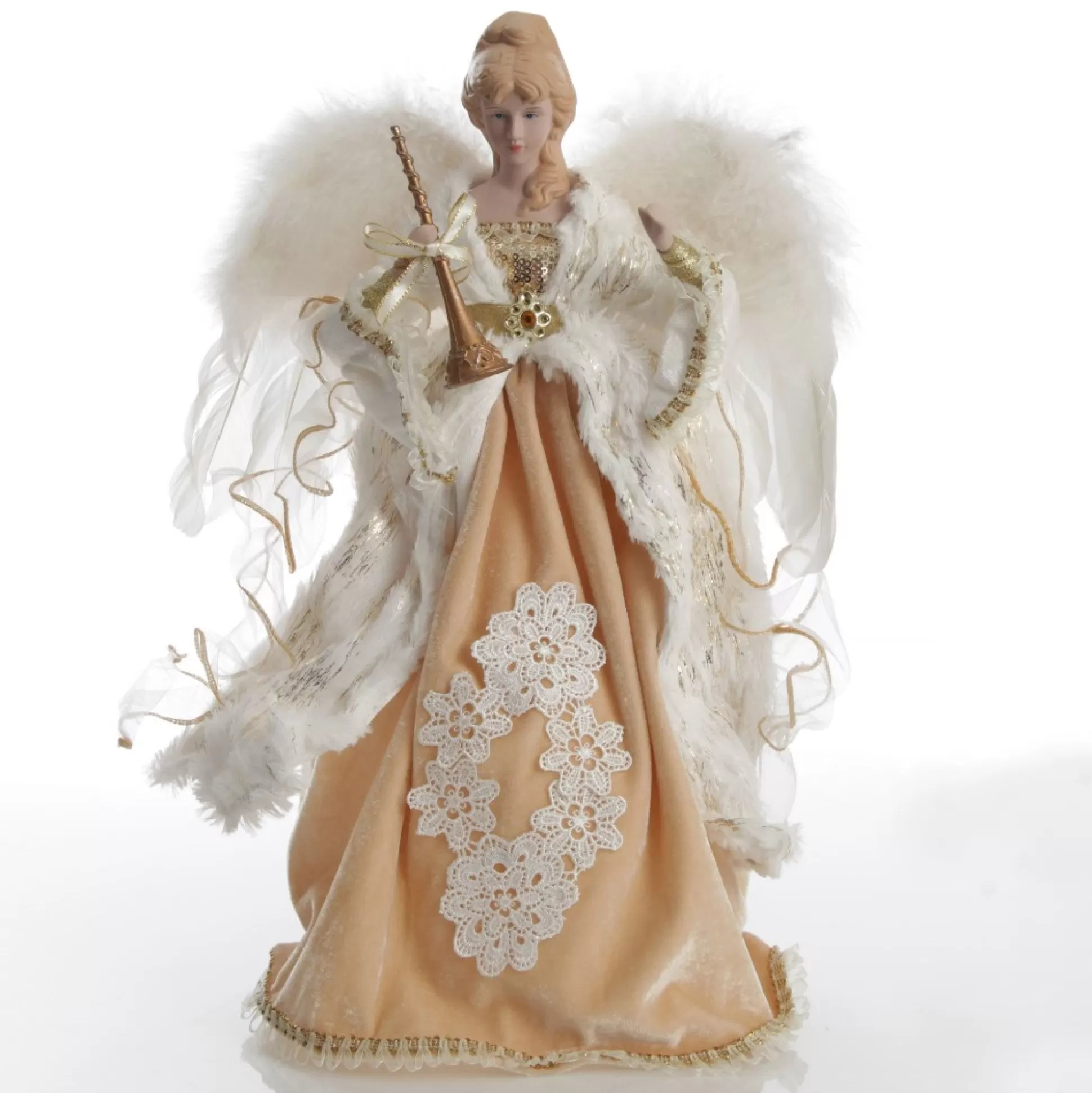 Deluxe Charming Gold and Ivory Lace Angel Tree Topper Ornament Tree Toppers |