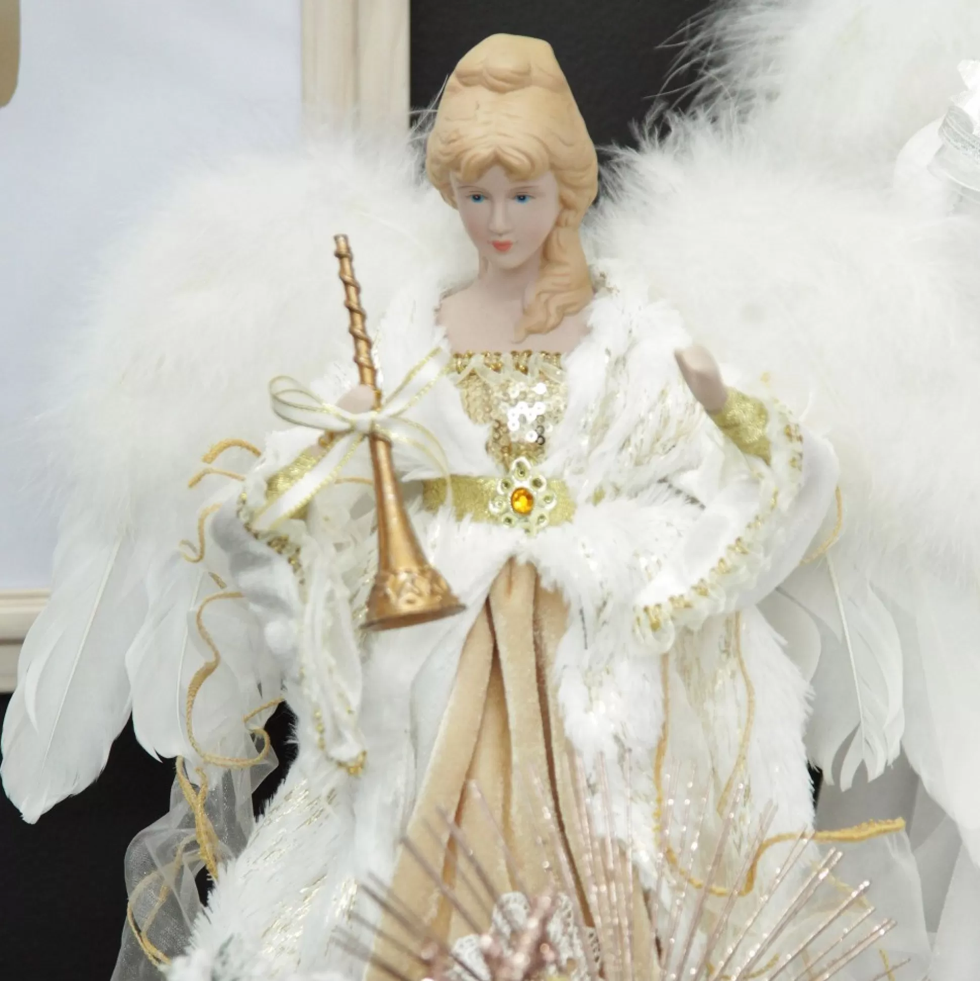 Deluxe Charming Gold and Ivory Lace Angel Tree Topper Ornament Tree Toppers |