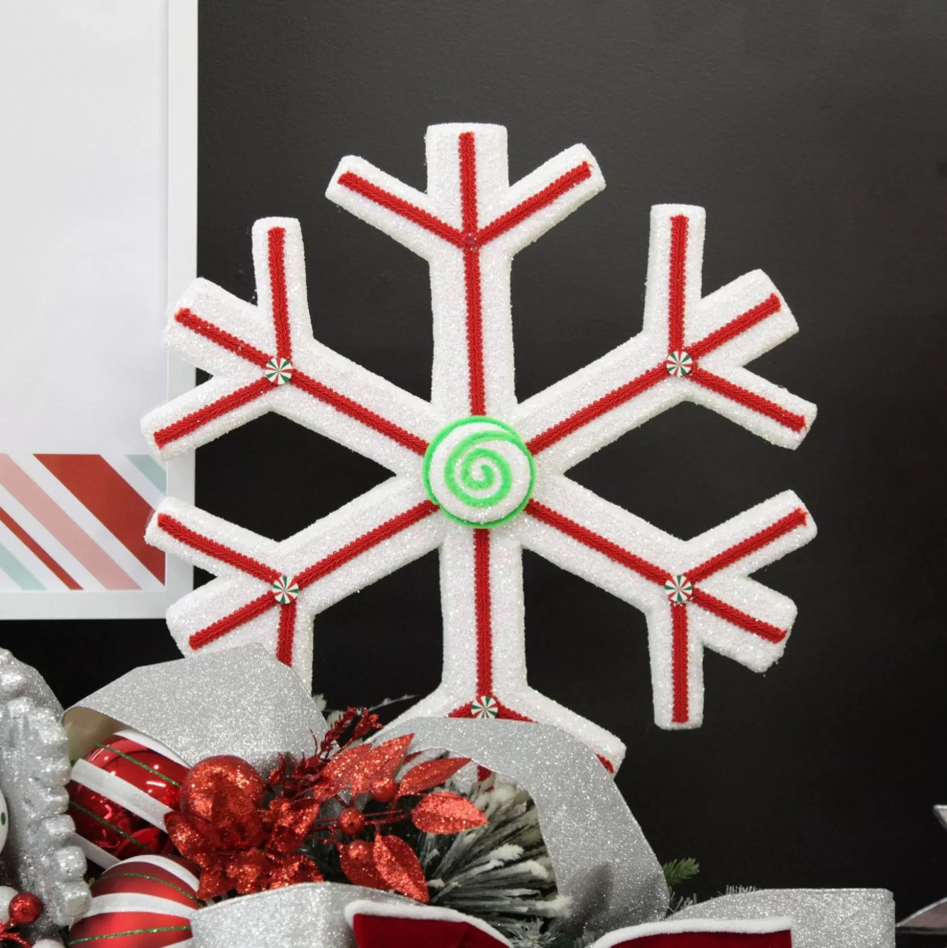 Extra Large White Snowflake with Red Lolly Trim Snowflakes And Stars |