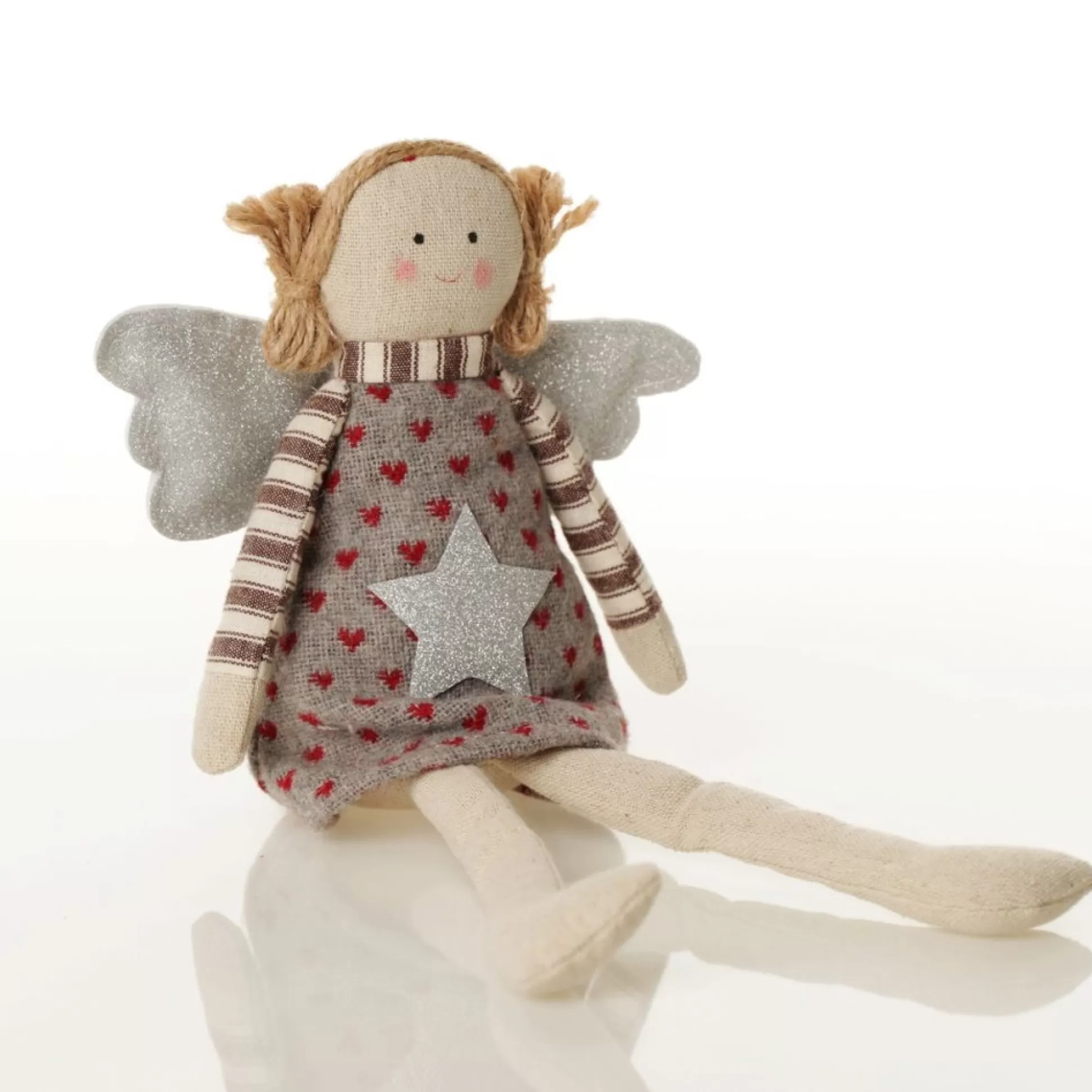 Fabric Sitting Angel with Grey Dress Christmas Angels |