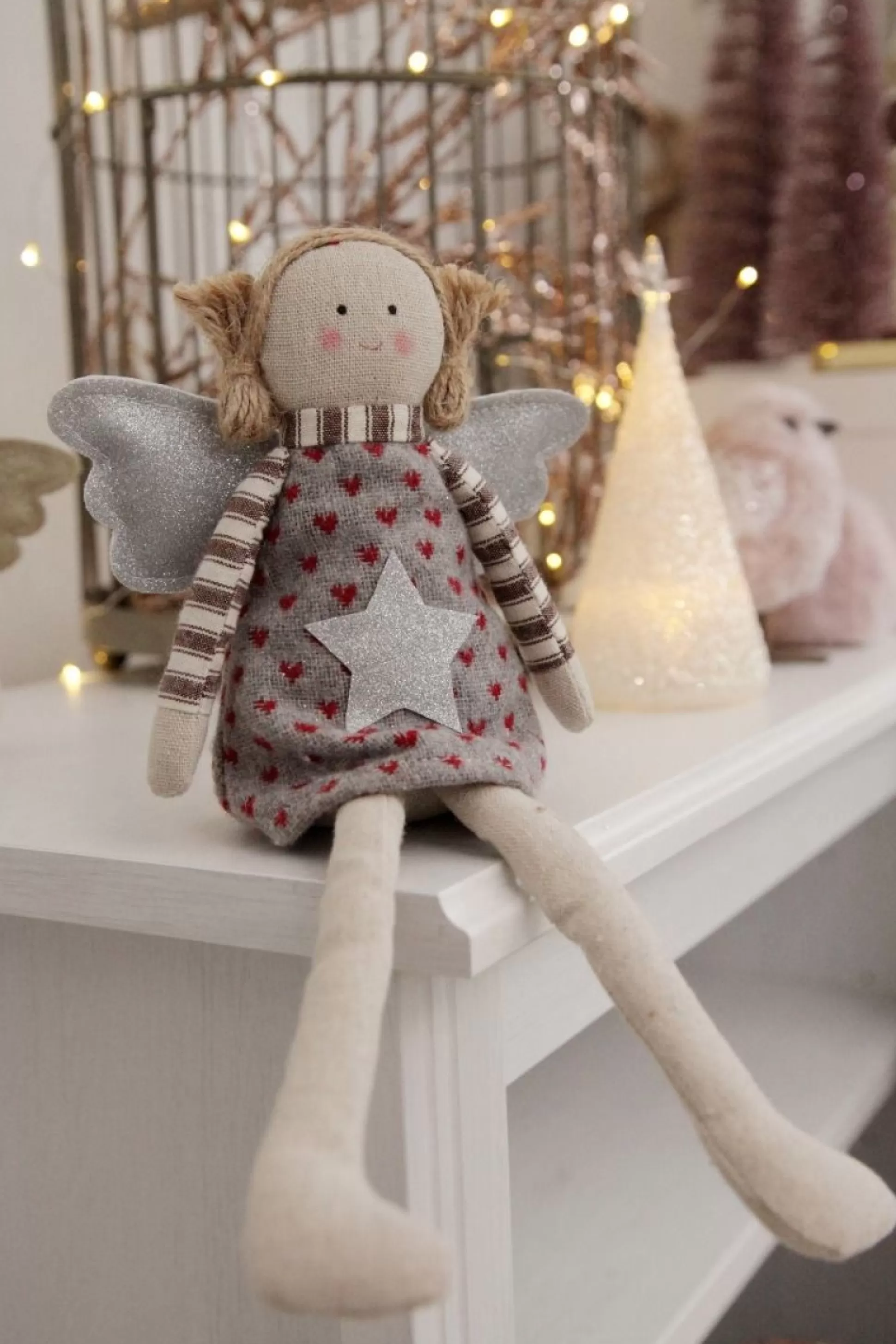 Fabric Sitting Angel with Grey Dress Christmas Angels |