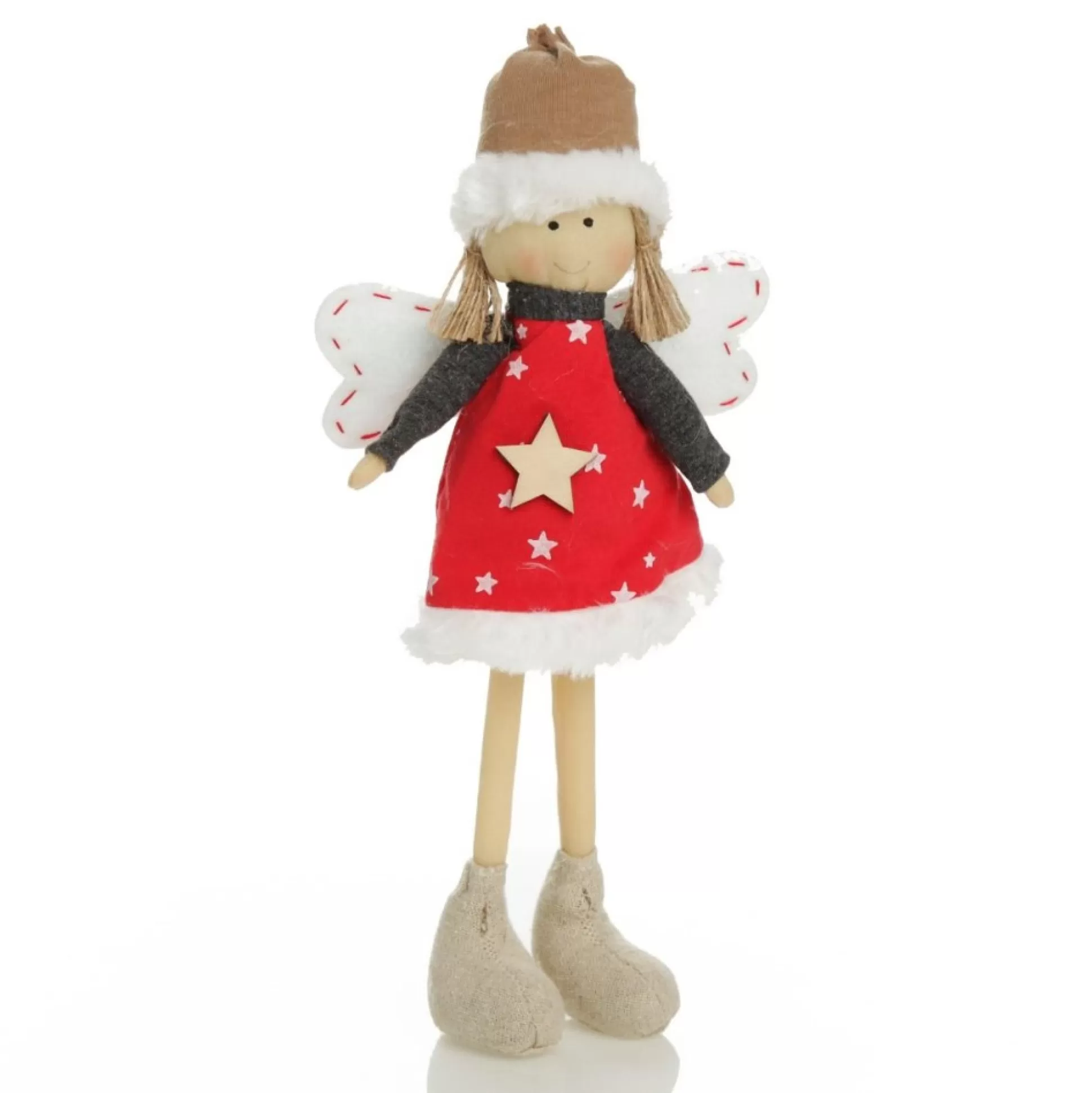 Fabric Standing Angel Star - Red Dress Christmas Angels |