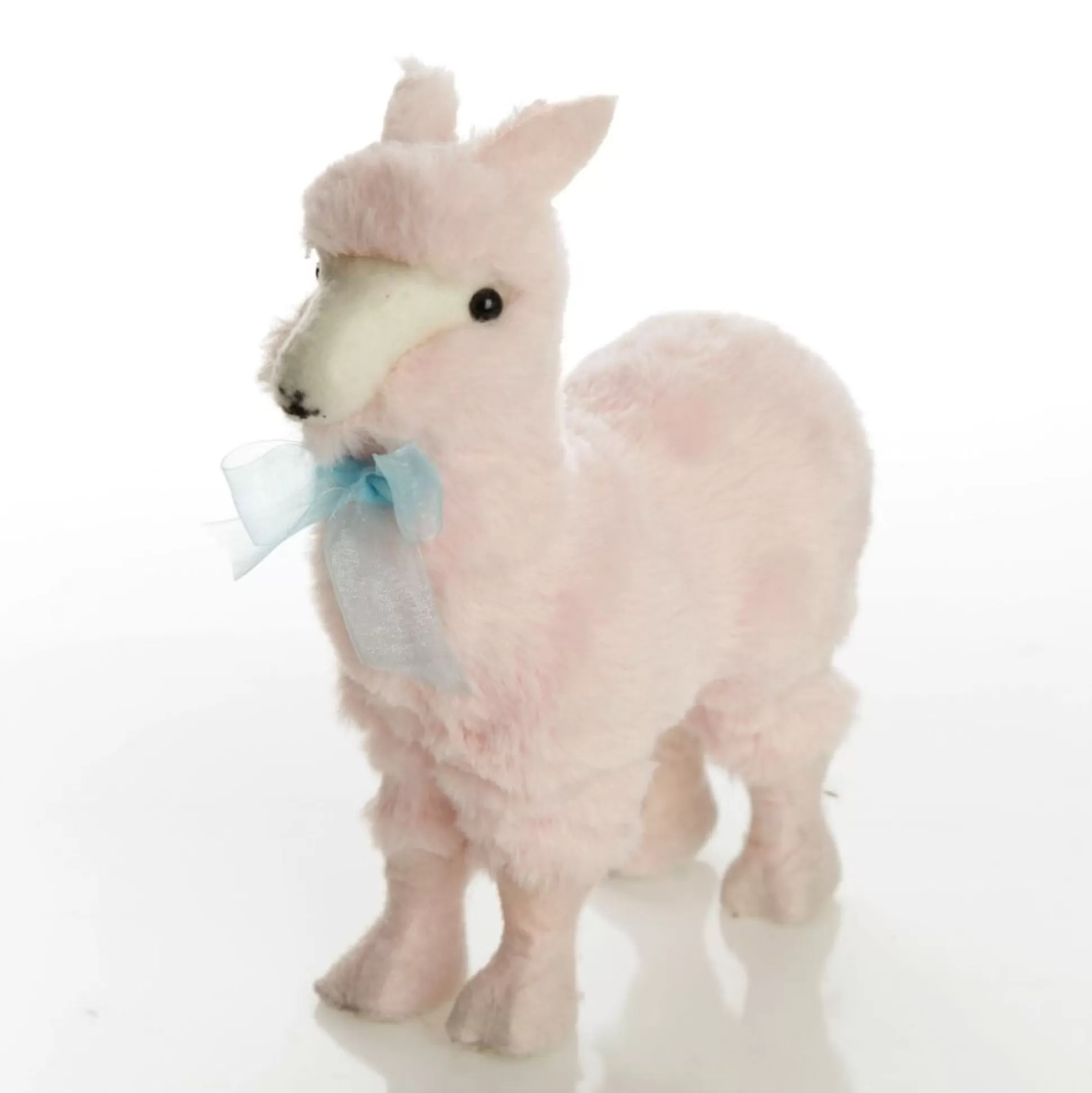 Fluffy Pink Llama with Blue Bow Christmas Birds And Animals |