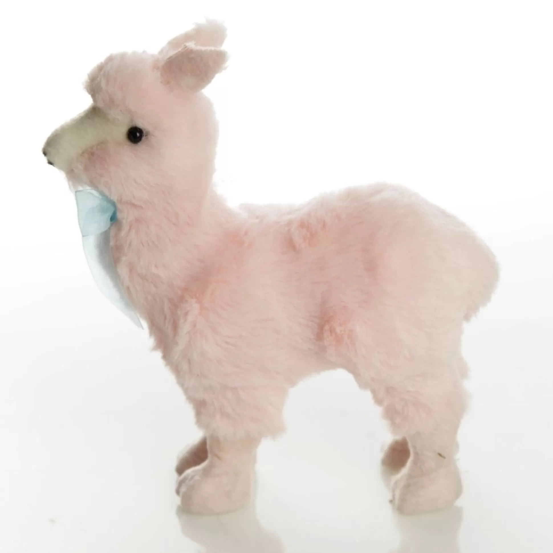 Fluffy Pink Llama with Blue Bow Christmas Birds And Animals |