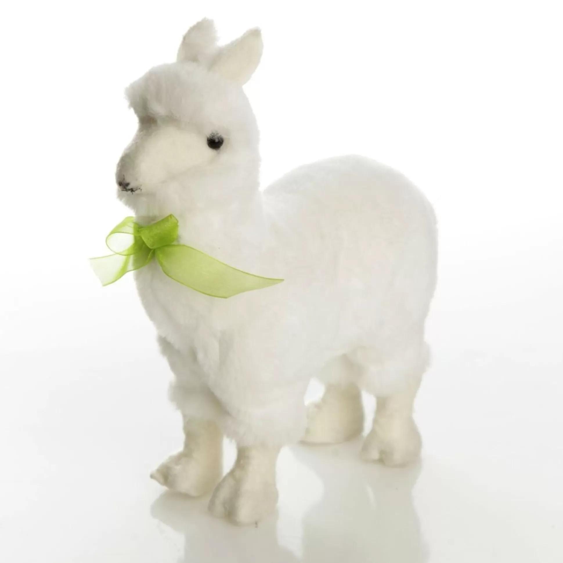 Fluffy White Llama with Green Bow Christmas Birds And Animals |