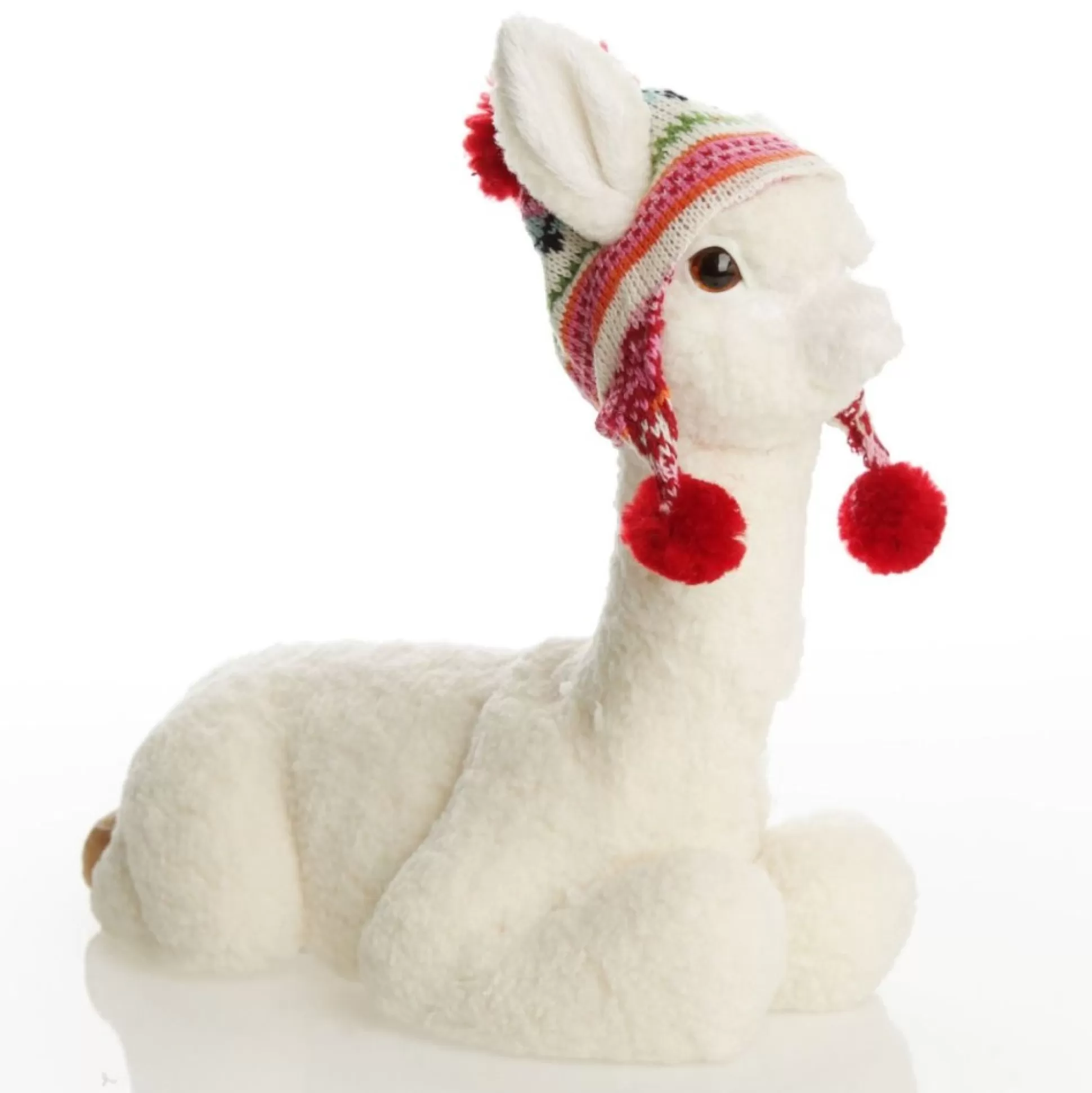 Fluffy White Llama with Hat - Sitting Christmas Birds And Animals |