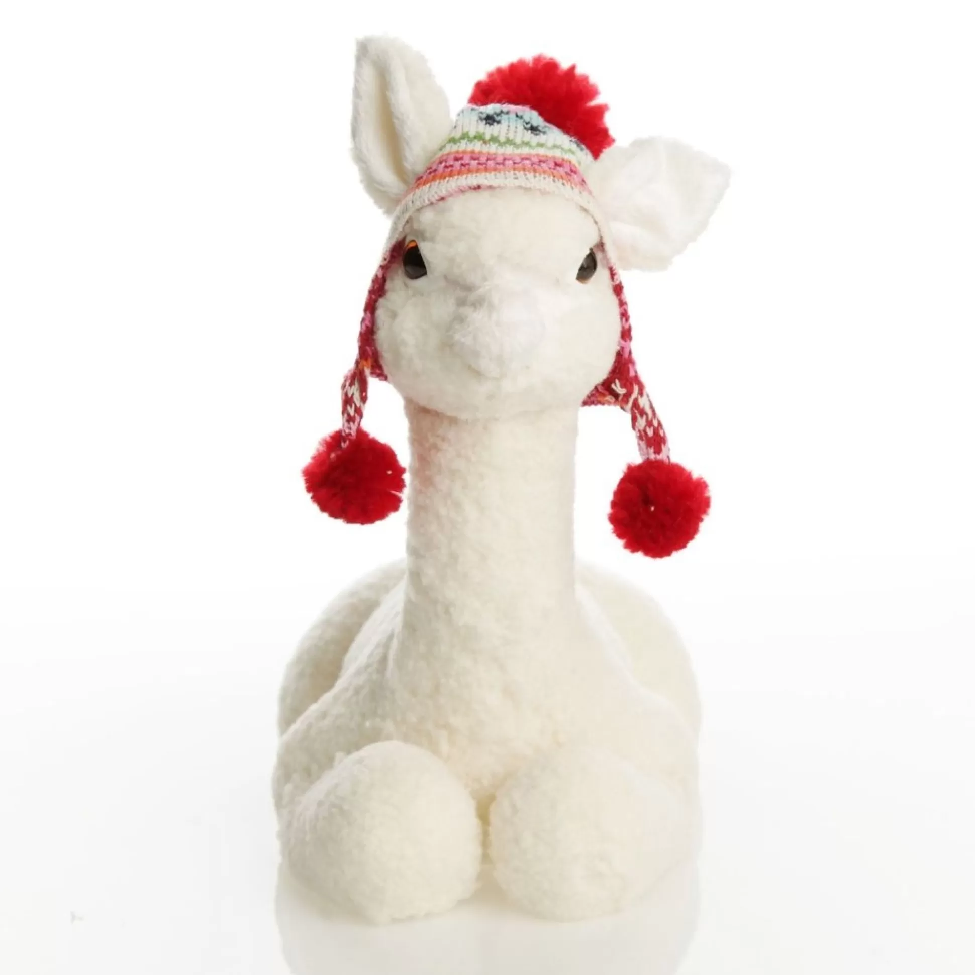 Fluffy White Llama with Hat - Sitting Christmas Birds And Animals |