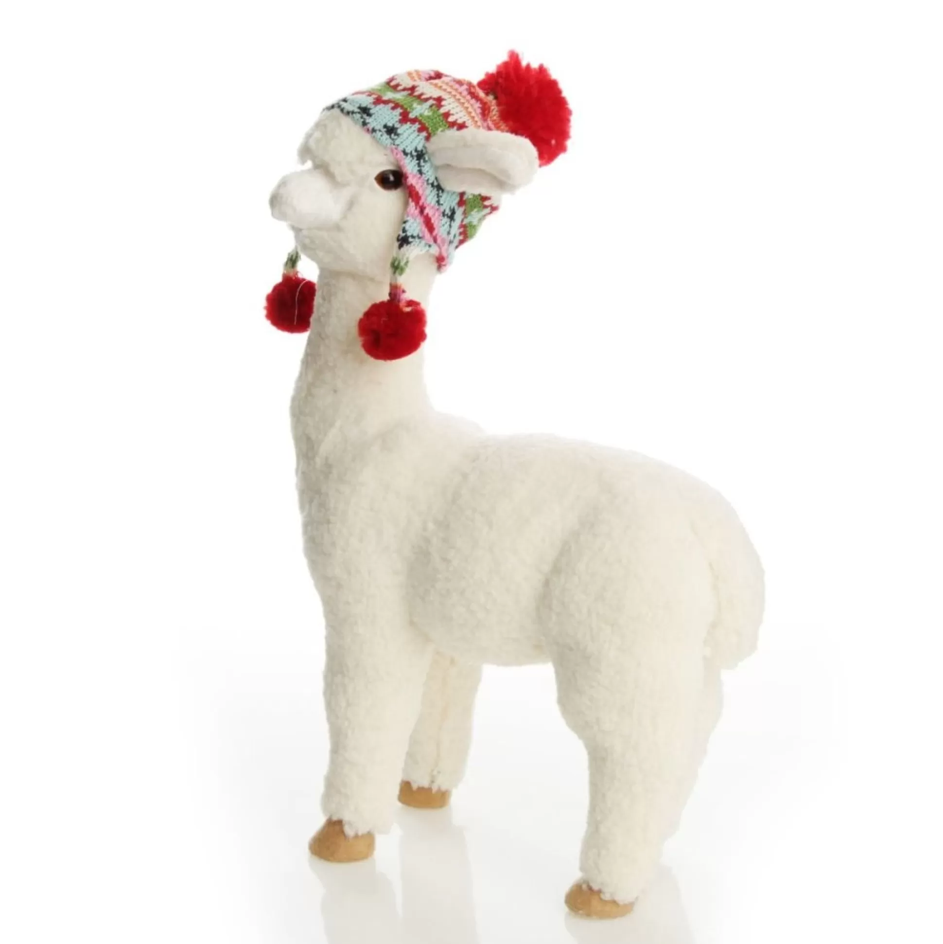 Fluffy White Llama with Hat - Standing Christmas Birds And Animals |