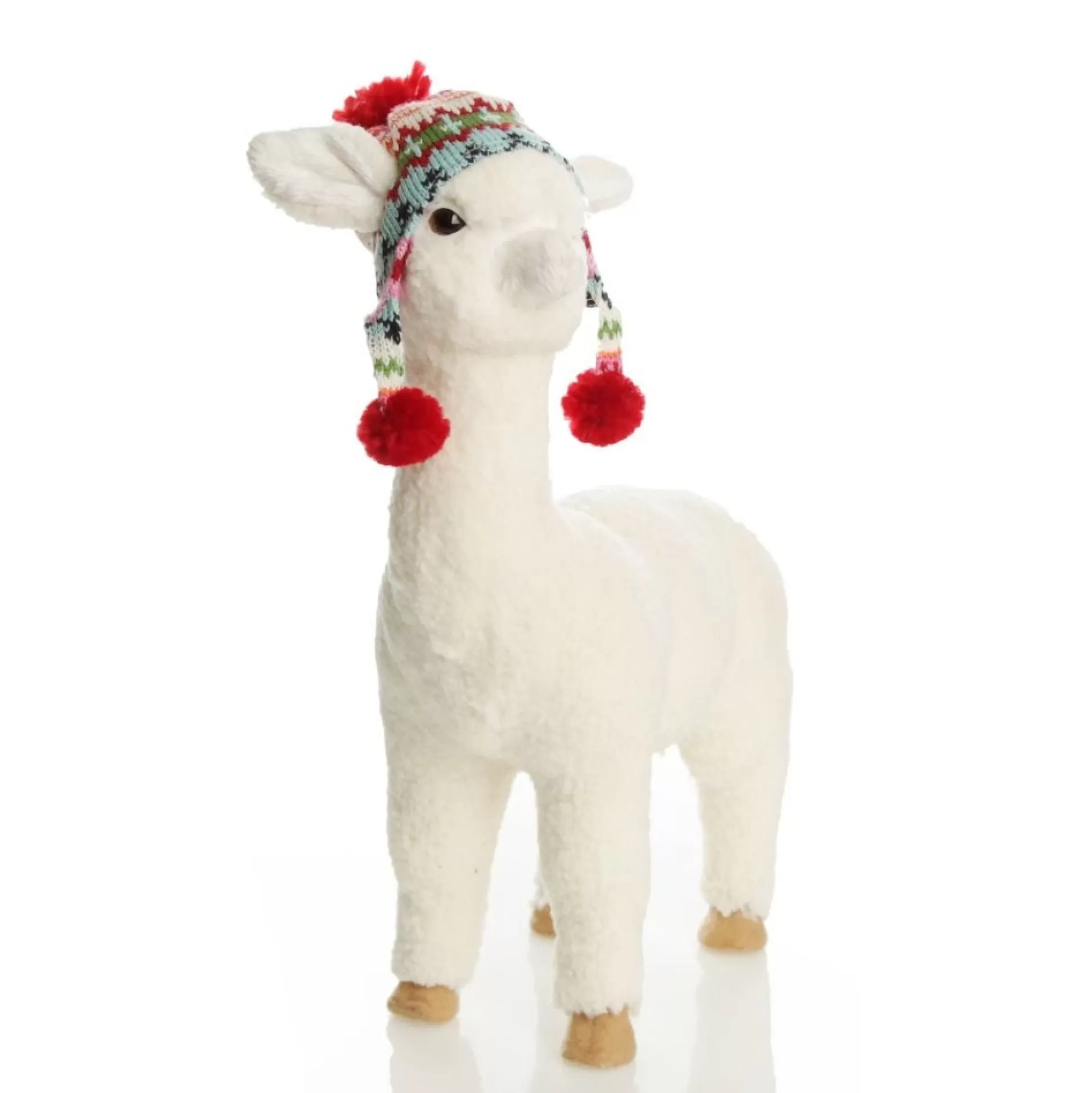 Fluffy White Llama with Hat - Standing Christmas Birds And Animals |