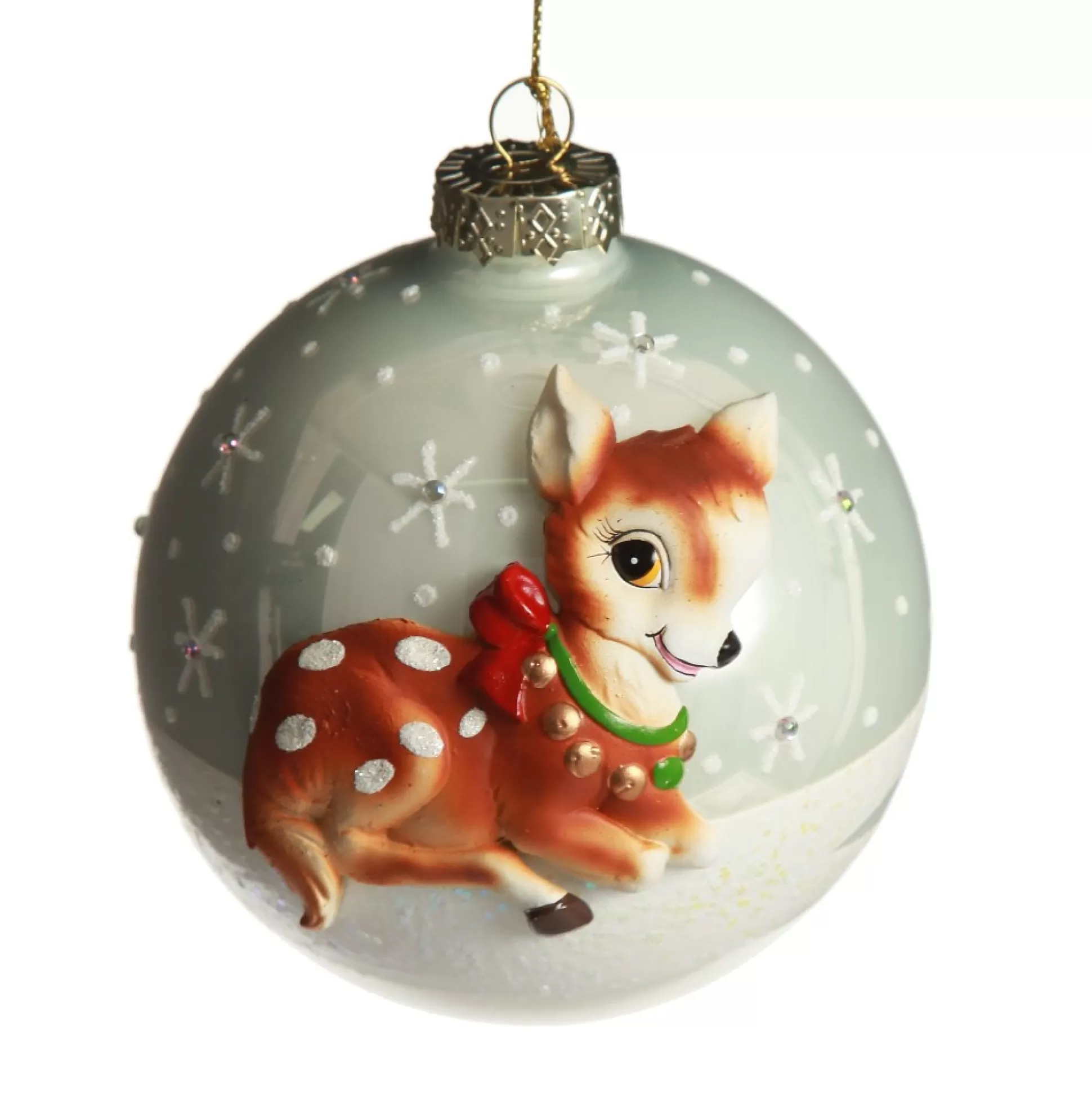 Frosted Glass 3D Bambi Christmas Bauble Hand Painted Baubles |