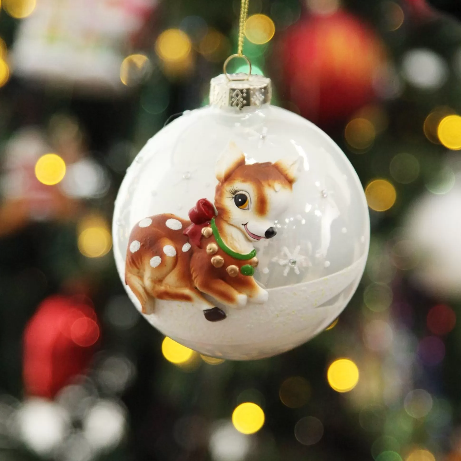 Frosted Glass 3D Bambi Christmas Bauble Hand Painted Baubles |