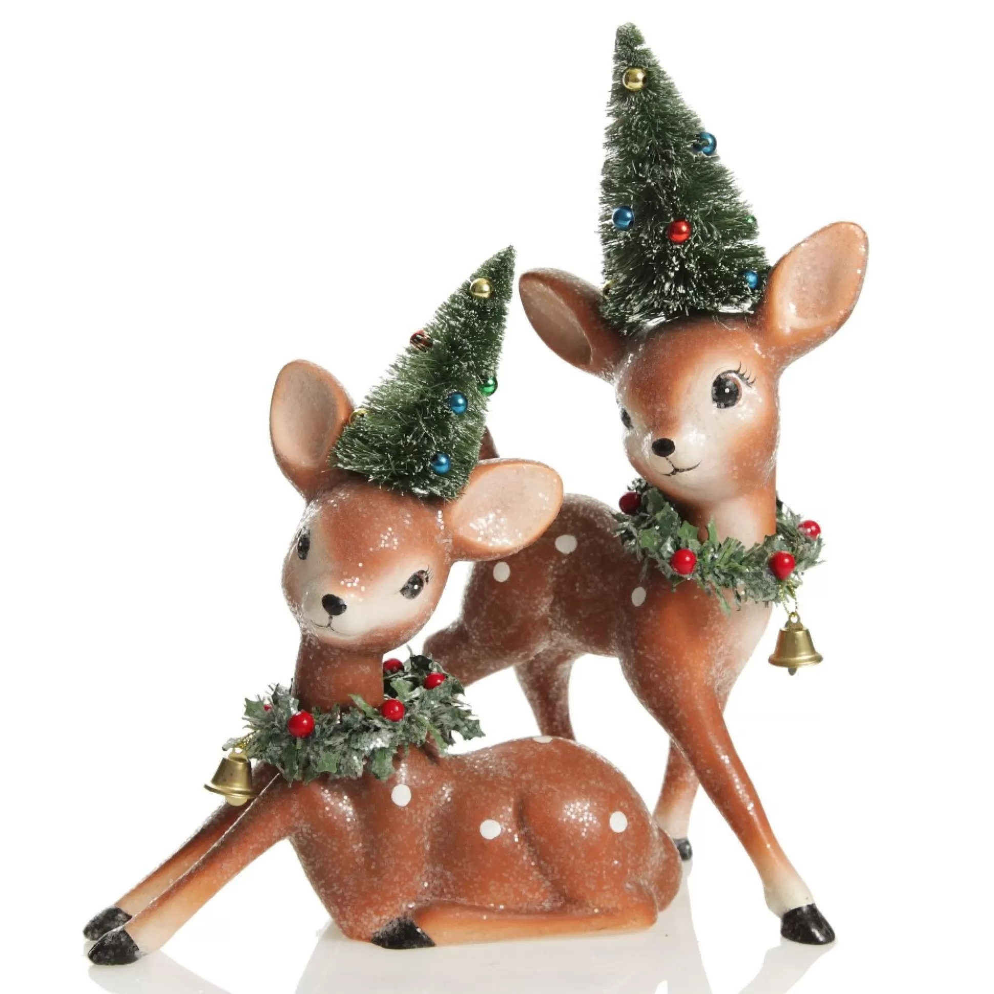 Frosted Retro Bambi Christmas Ornaments with Trees - Set of 2 Christmas Birds And Animals |