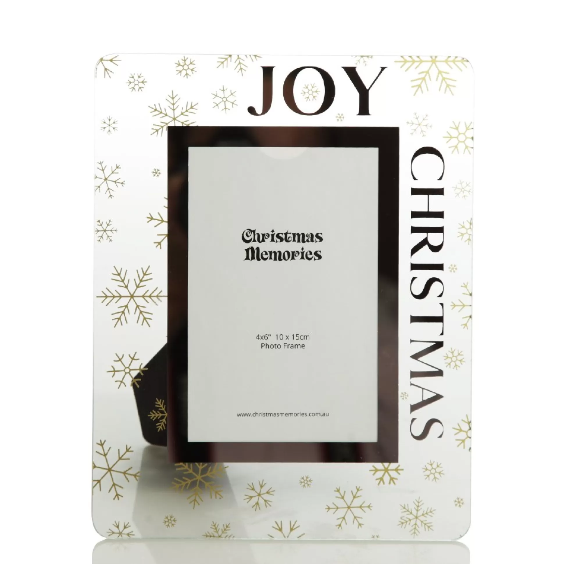 Glass Christmas Frame - Gold Snowflakes Joy Photo Gifts |