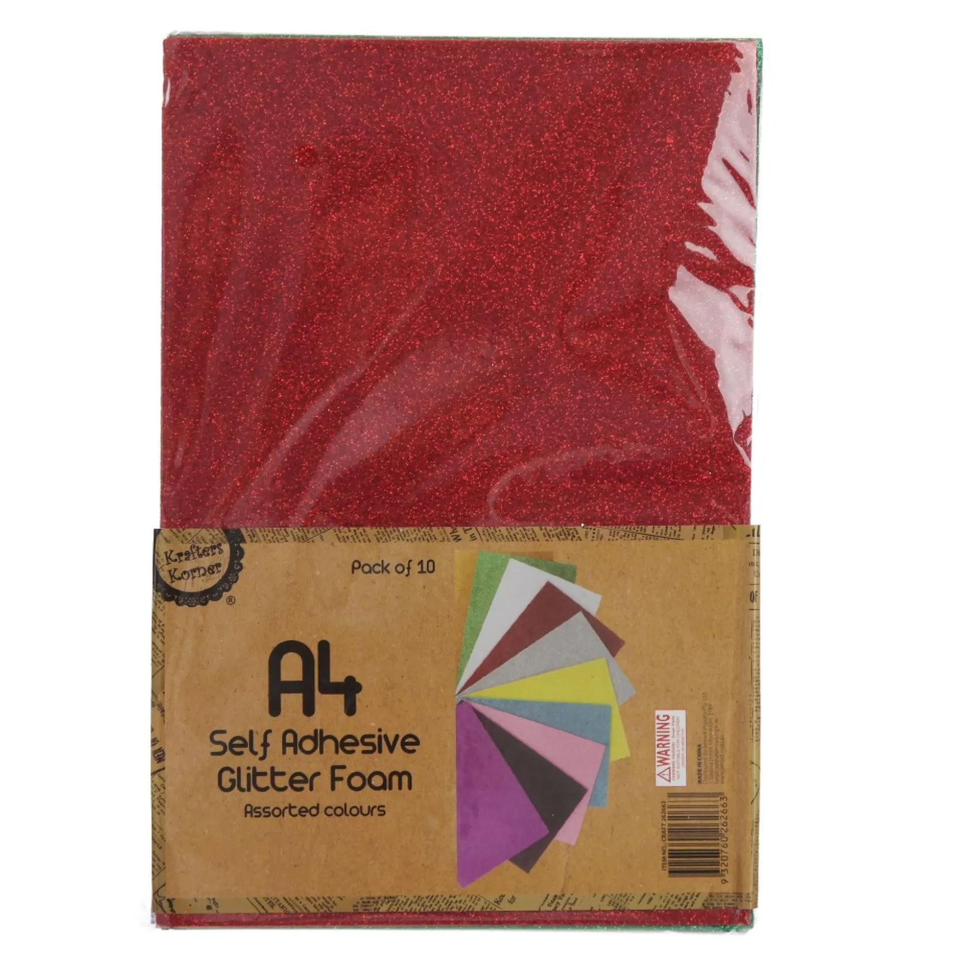 Glitter Foam Self Adhesive Mixed Colours A4 Sheets - Pack of 10 Christmas Craft Supplies |
