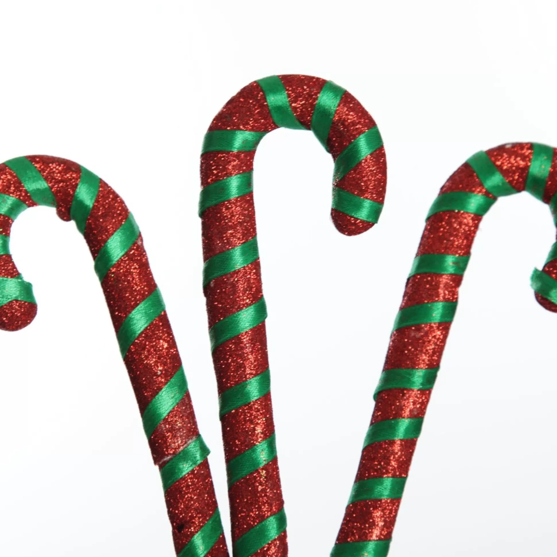 Glittered Green and Red Candy Cane Pick - Pack of 3 Christmas Craft Supplies |