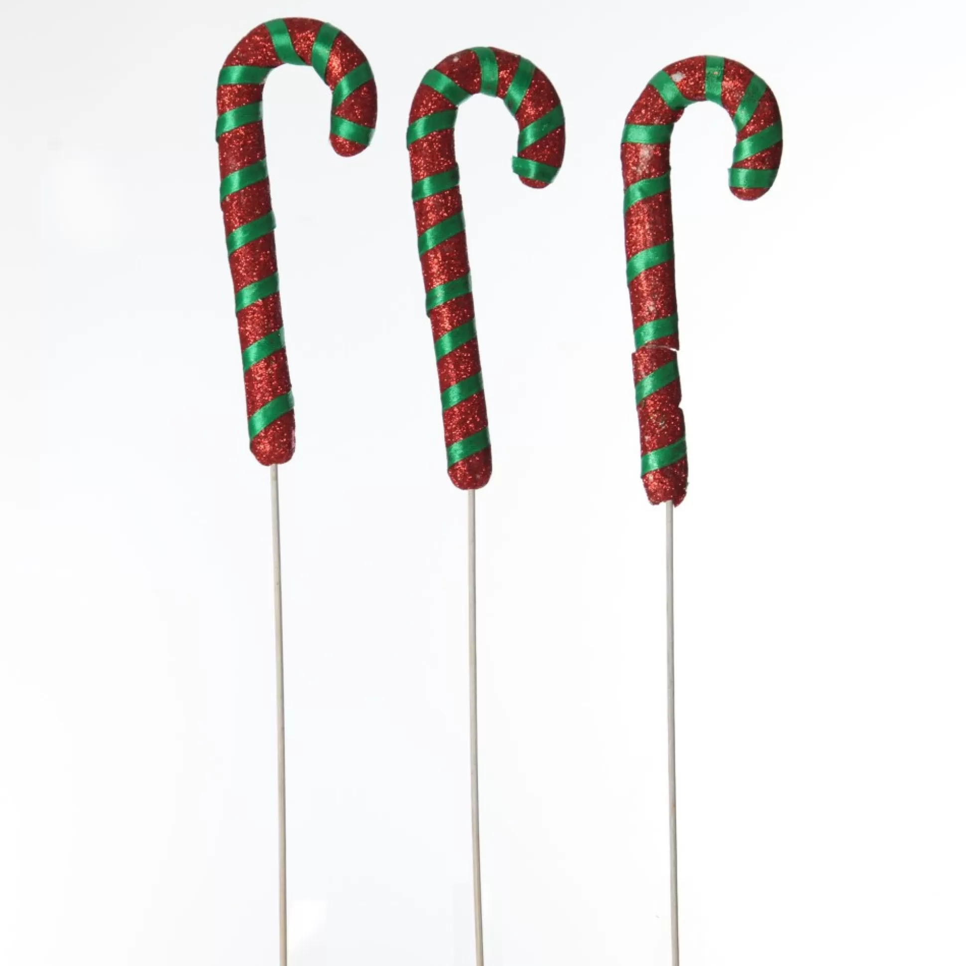 Glittered Green and Red Candy Cane Pick - Pack of 3 Christmas Craft Supplies |