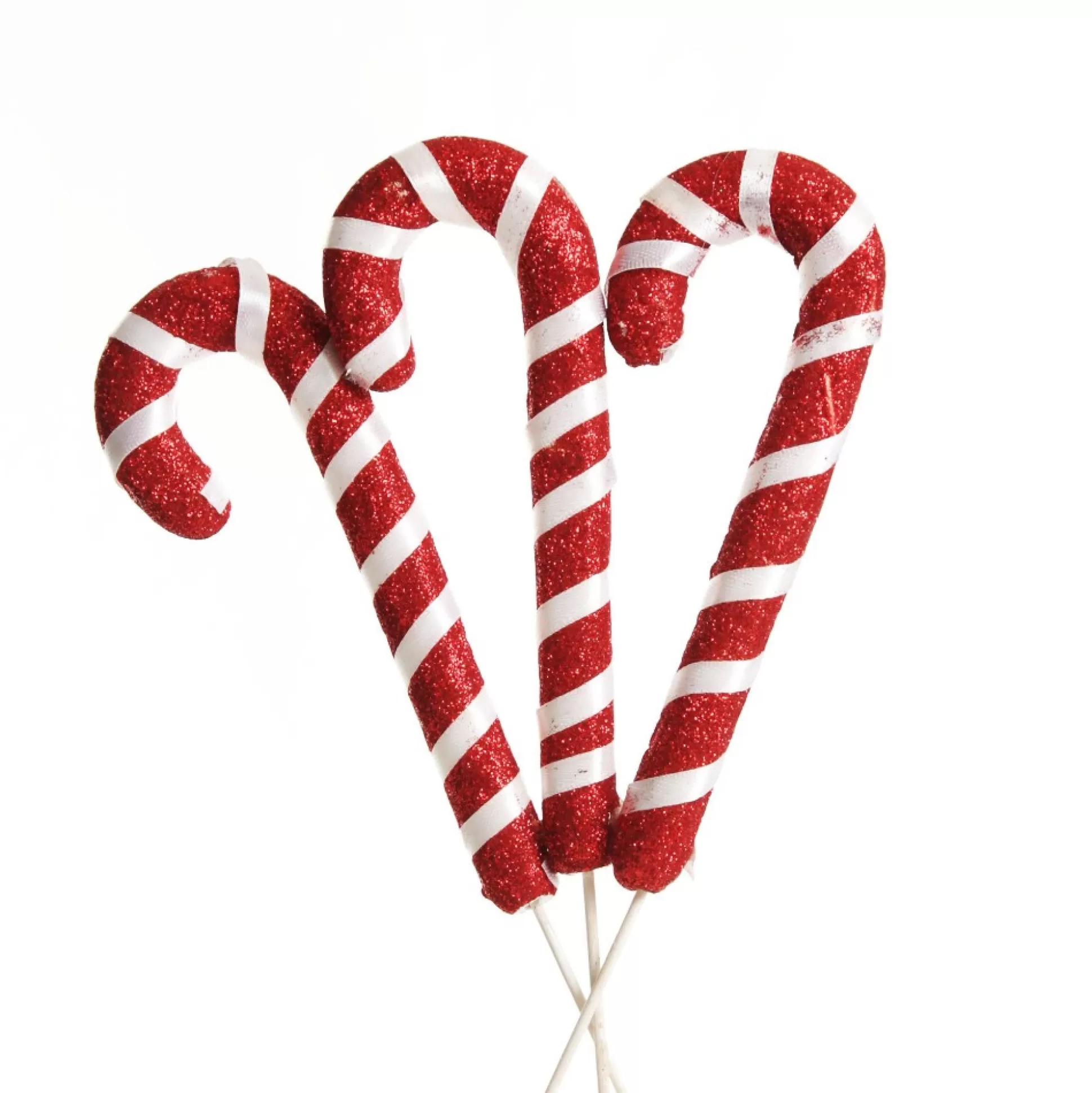 Glittered Red and White Candy Cane Pick - Pack of 3 Christmas Craft Supplies |