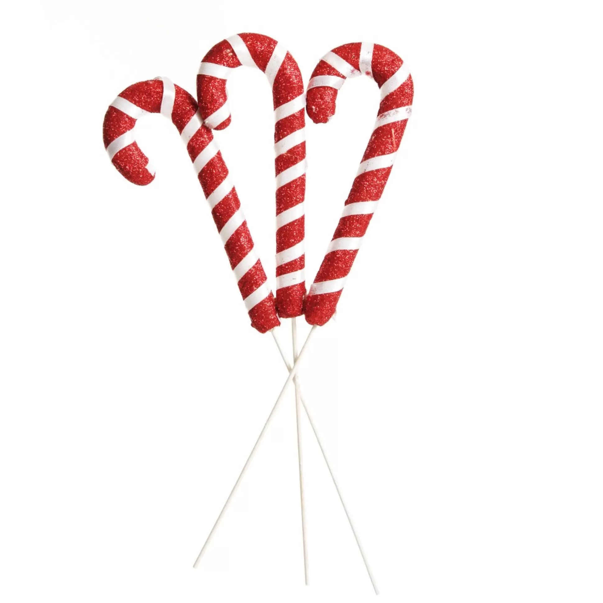 Glittered Red and White Candy Cane Pick - Pack of 3 Christmas Craft Supplies |