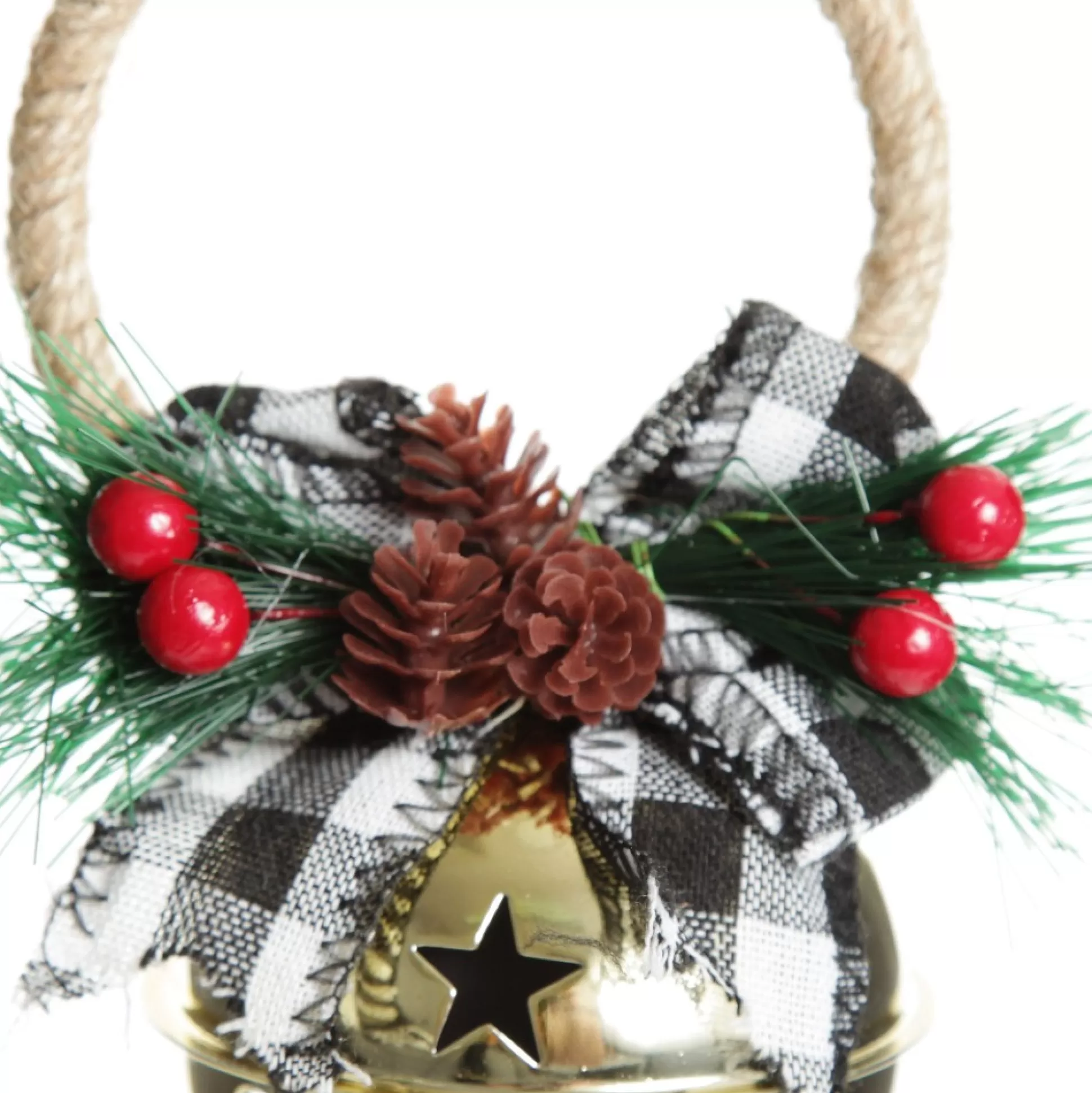 Gold Christmas Bell Door Hanger with Black Buffalo Check Bow Christmas Bells And Bows |