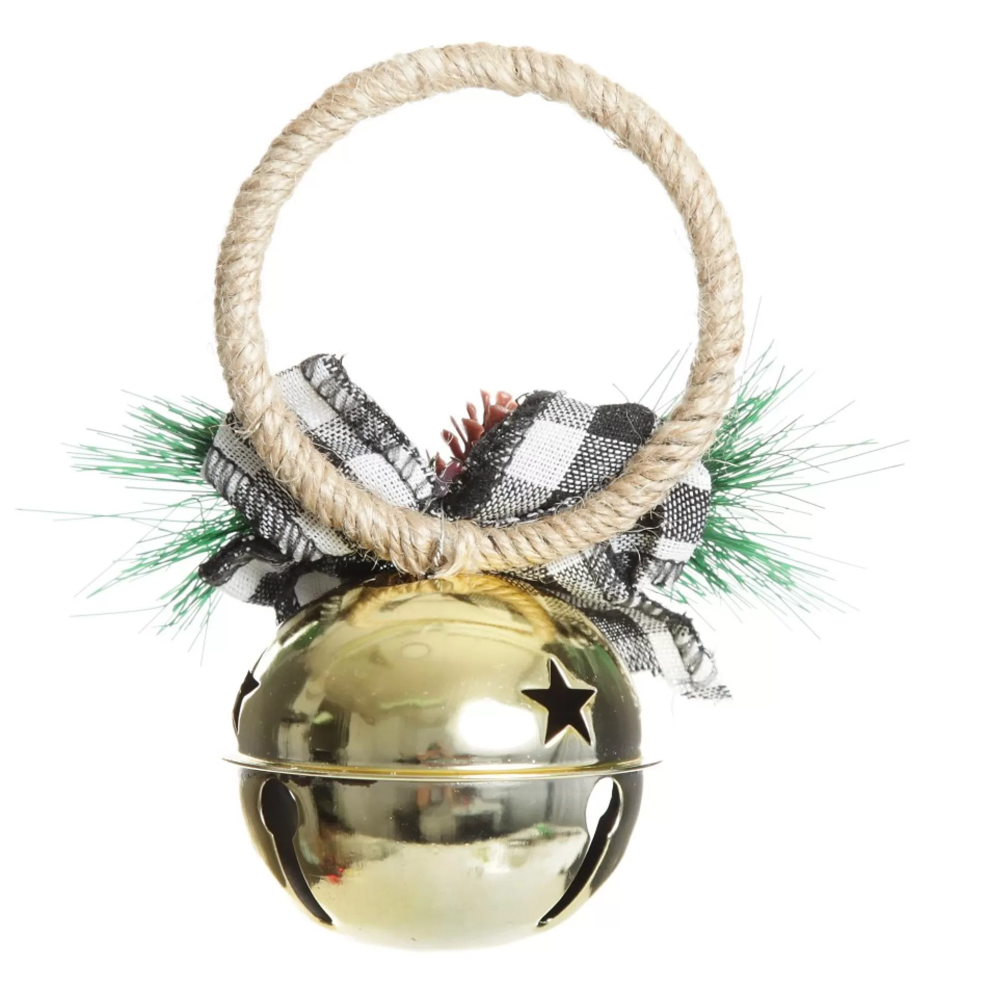 Gold Christmas Bell Door Hanger with Black Buffalo Check Bow Christmas Bells And Bows |