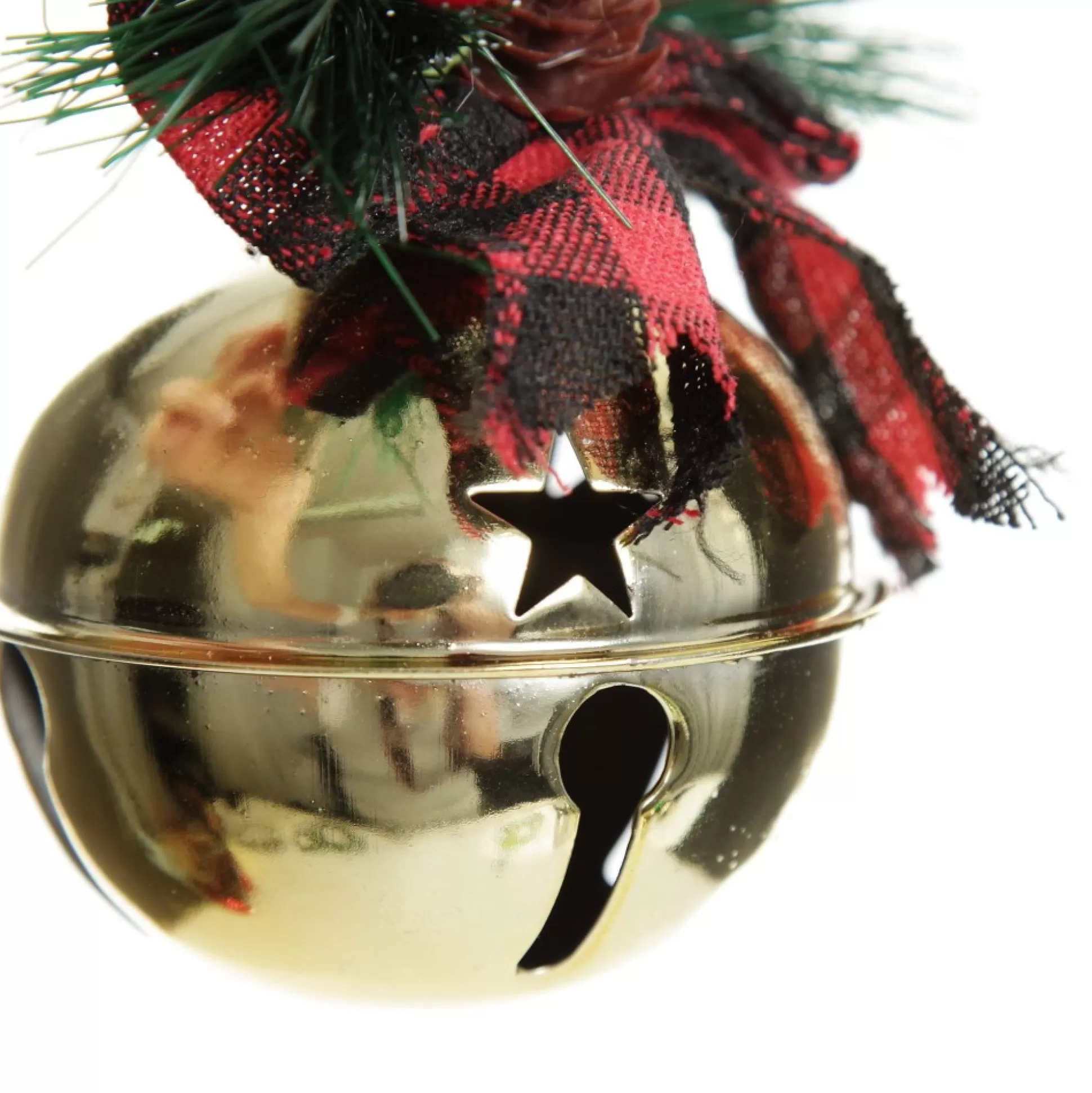 Gold Christmas Bell Door Hanger with Red Buffalo Check Bow Christmas Bells And Bows |
