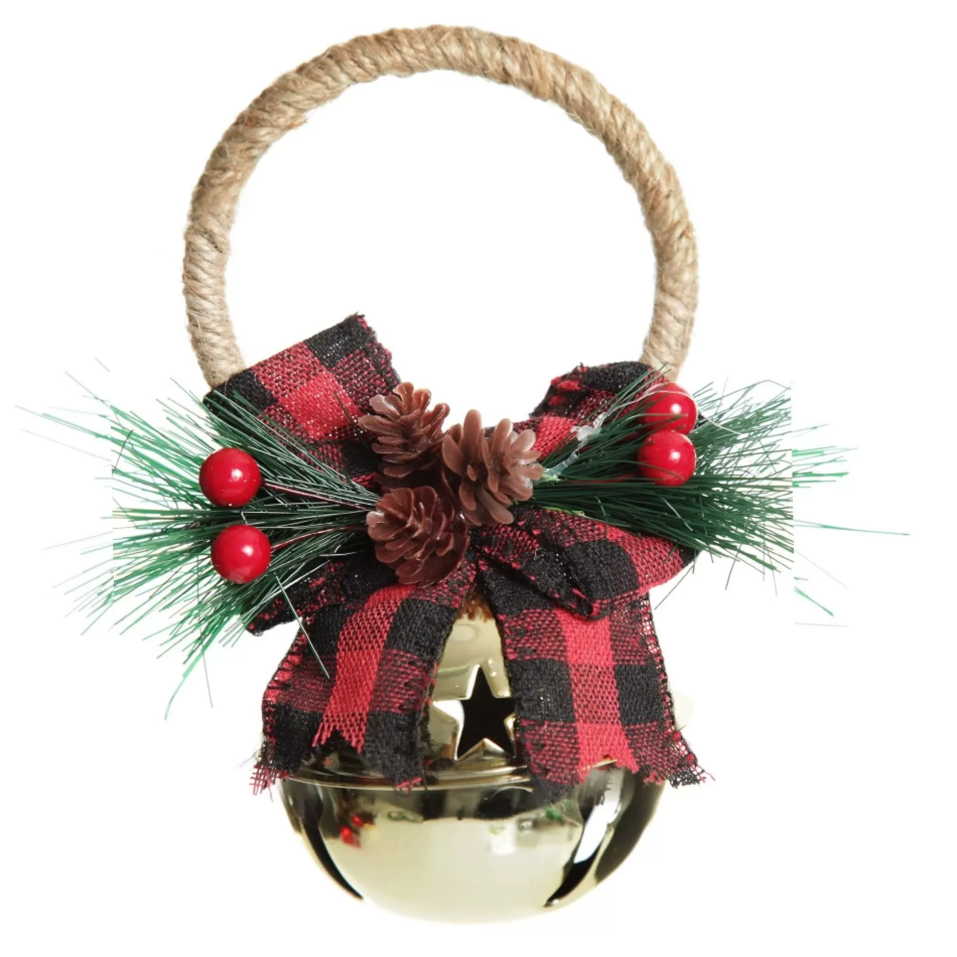 Gold Christmas Bell Door Hanger with Red Buffalo Check Bow Christmas Bells And Bows |