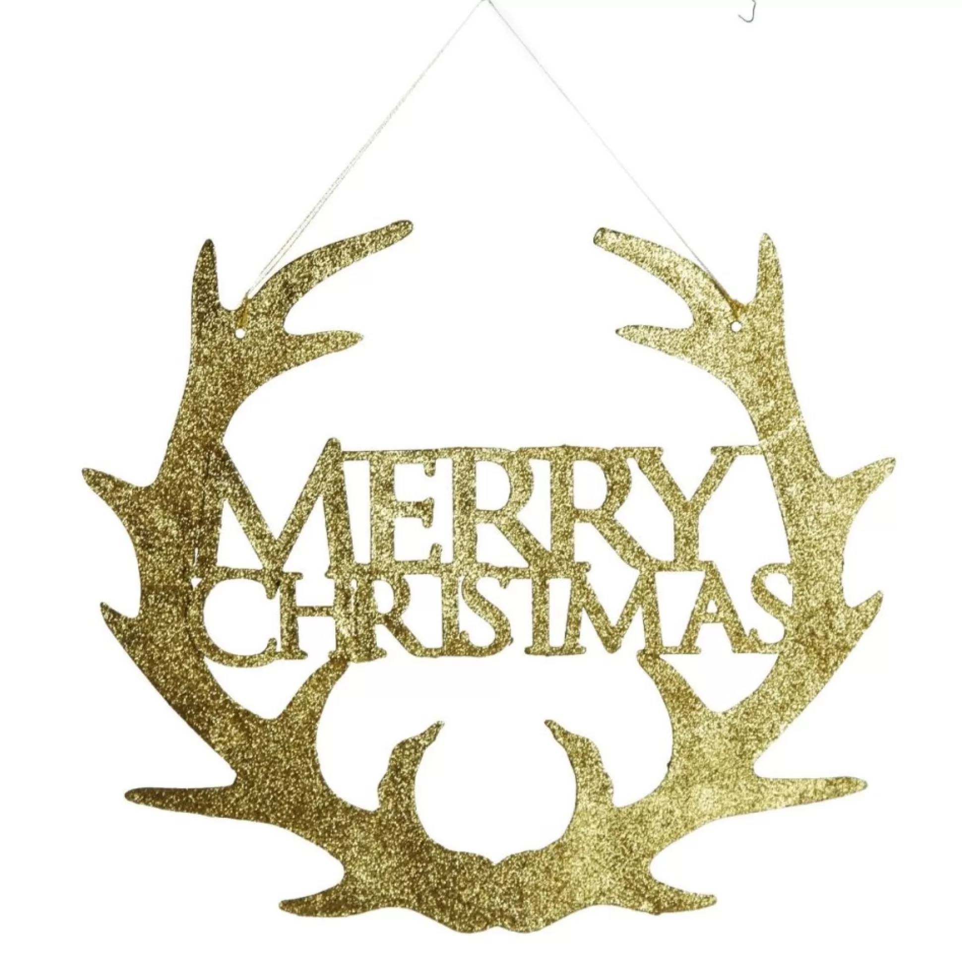 Gold Hanging Merry Christmas Sign with Antlers Wall Hangings And Signs |