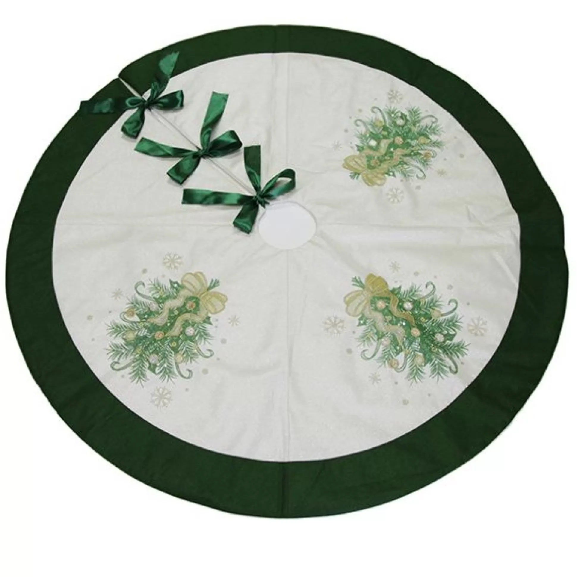 Green and Gold Mistletoe Christmas Tree Skirt Christmas Tree Skirts |