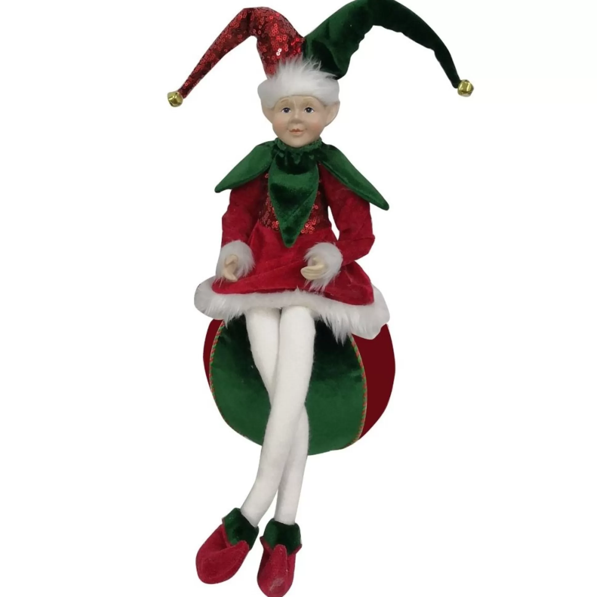 Green and Red Elf on Bauble Christmas Ornament Christmas Elves And Fairies |