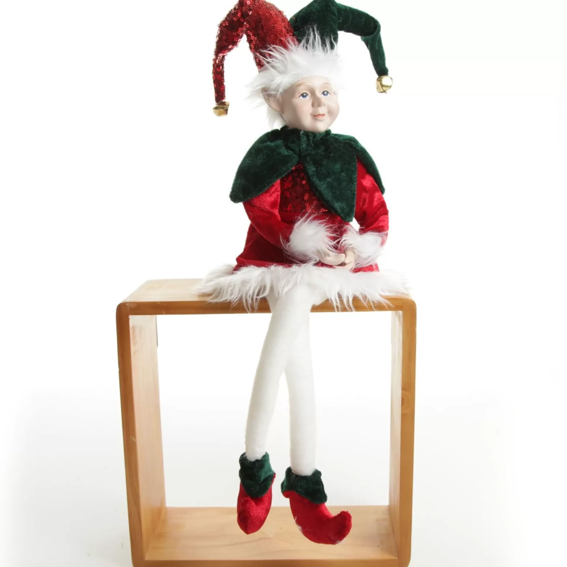 Green and Red Elf Sitting Christmas Ornament Christmas Elves And Fairies |