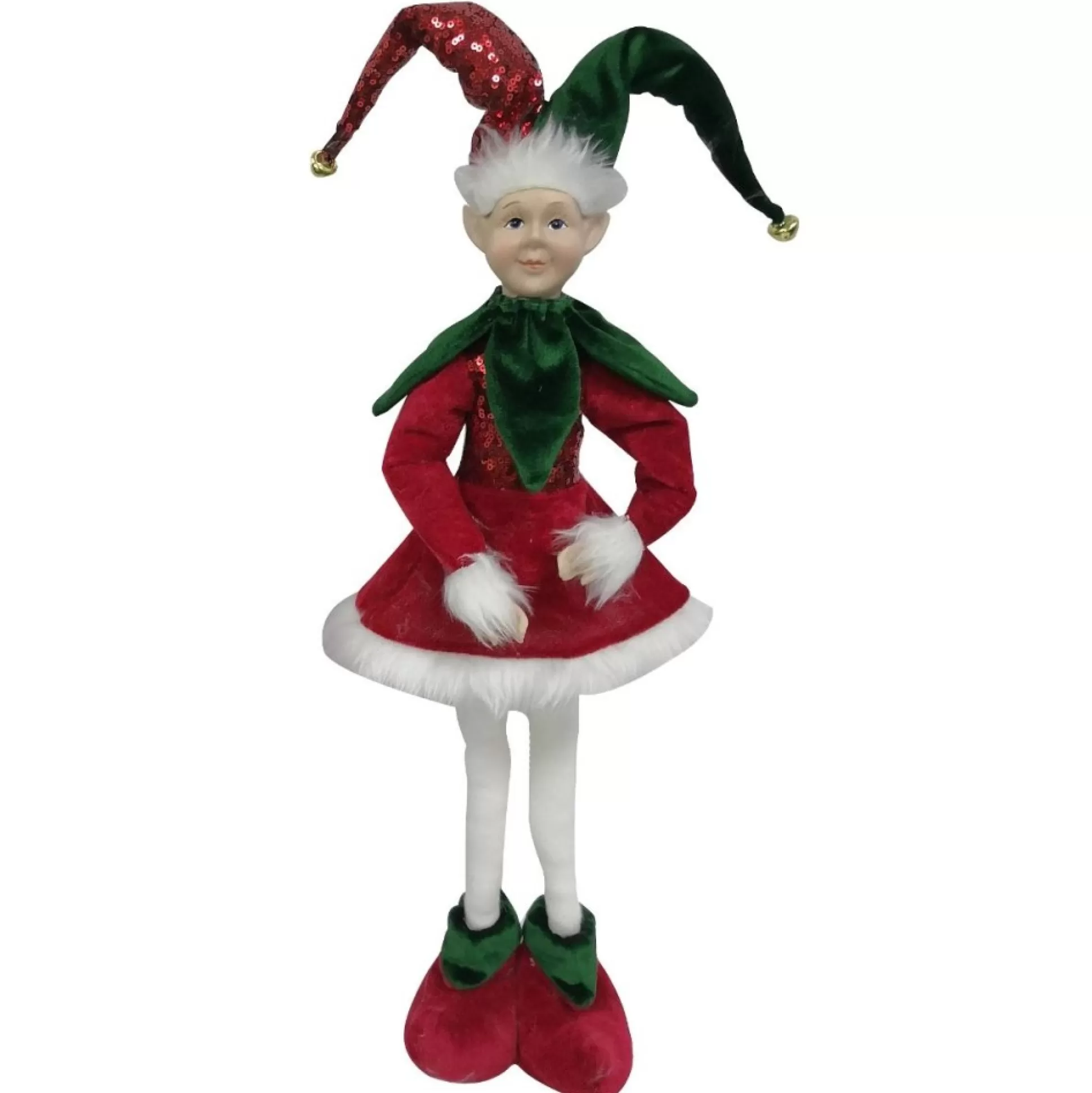 Green and Red Elf Standing Christmas Ornament Christmas Elves And Fairies |