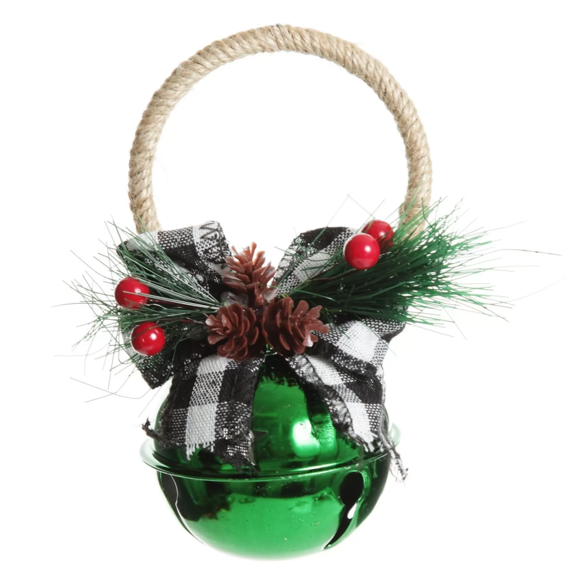 Green Christmas Bell Door Hanger with Black Buffalo Check Bow Christmas Bells And Bows |