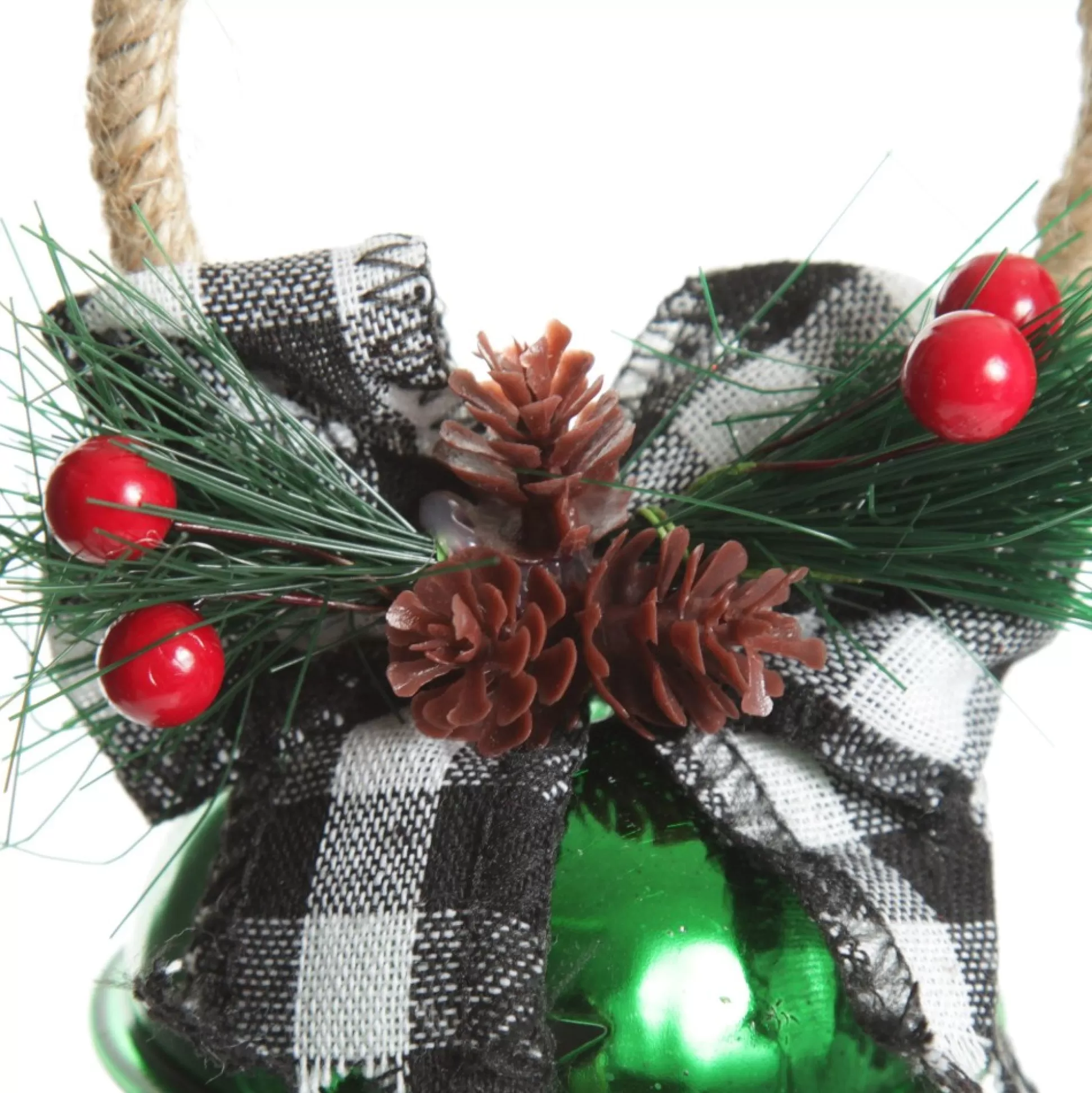 Green Christmas Bell Door Hanger with Black Buffalo Check Bow Christmas Bells And Bows |