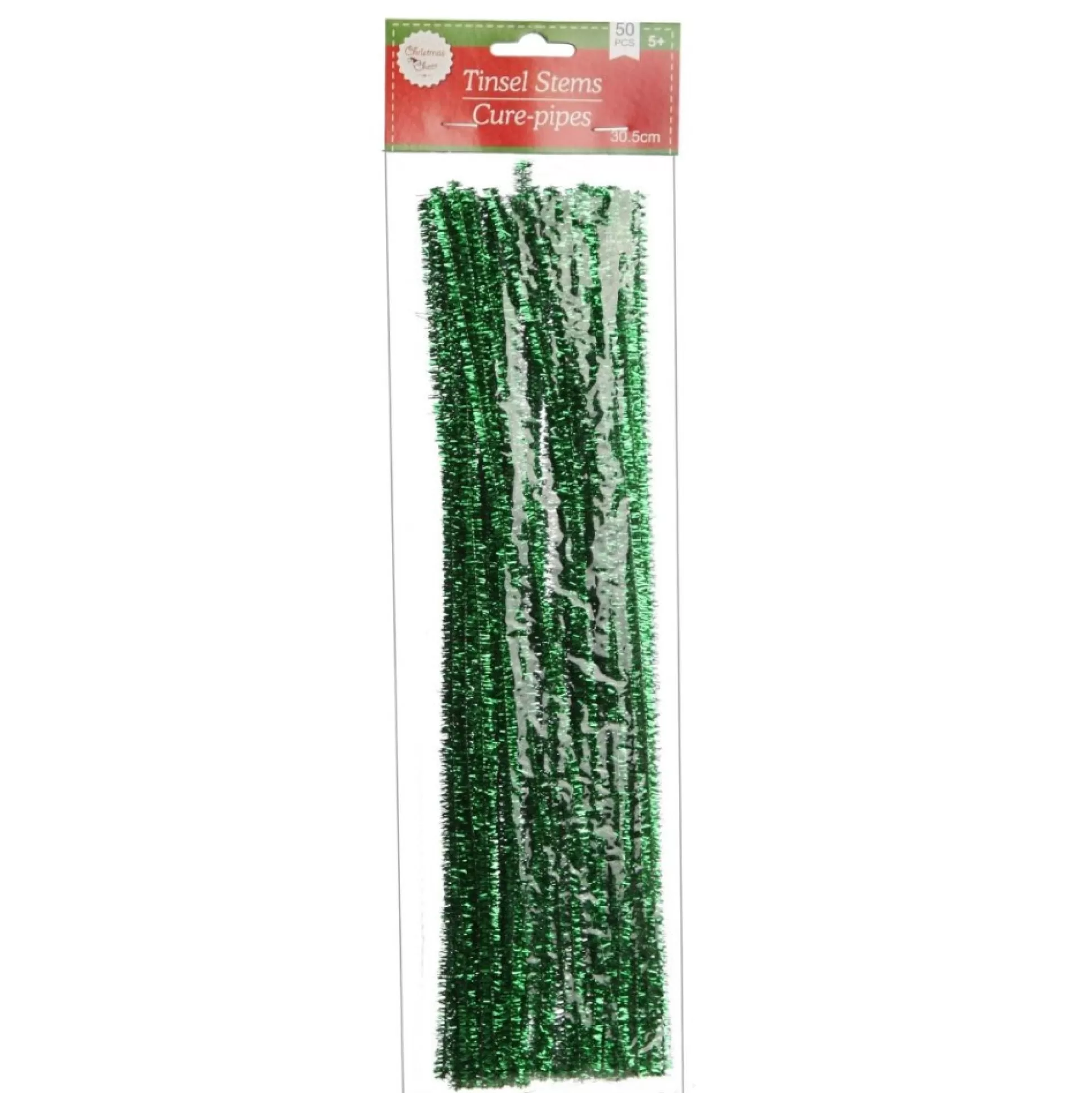 Green Tinsel Chenille Stem Pipe Cleaners - Pack of 45 Christmas Craft Supplies |