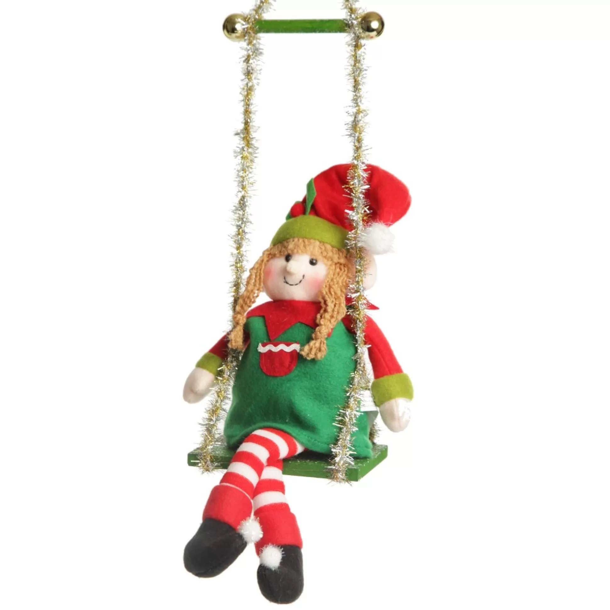 Green Tinsel Christmas Swing Ornament - Single Seat Christmas Ornaments |