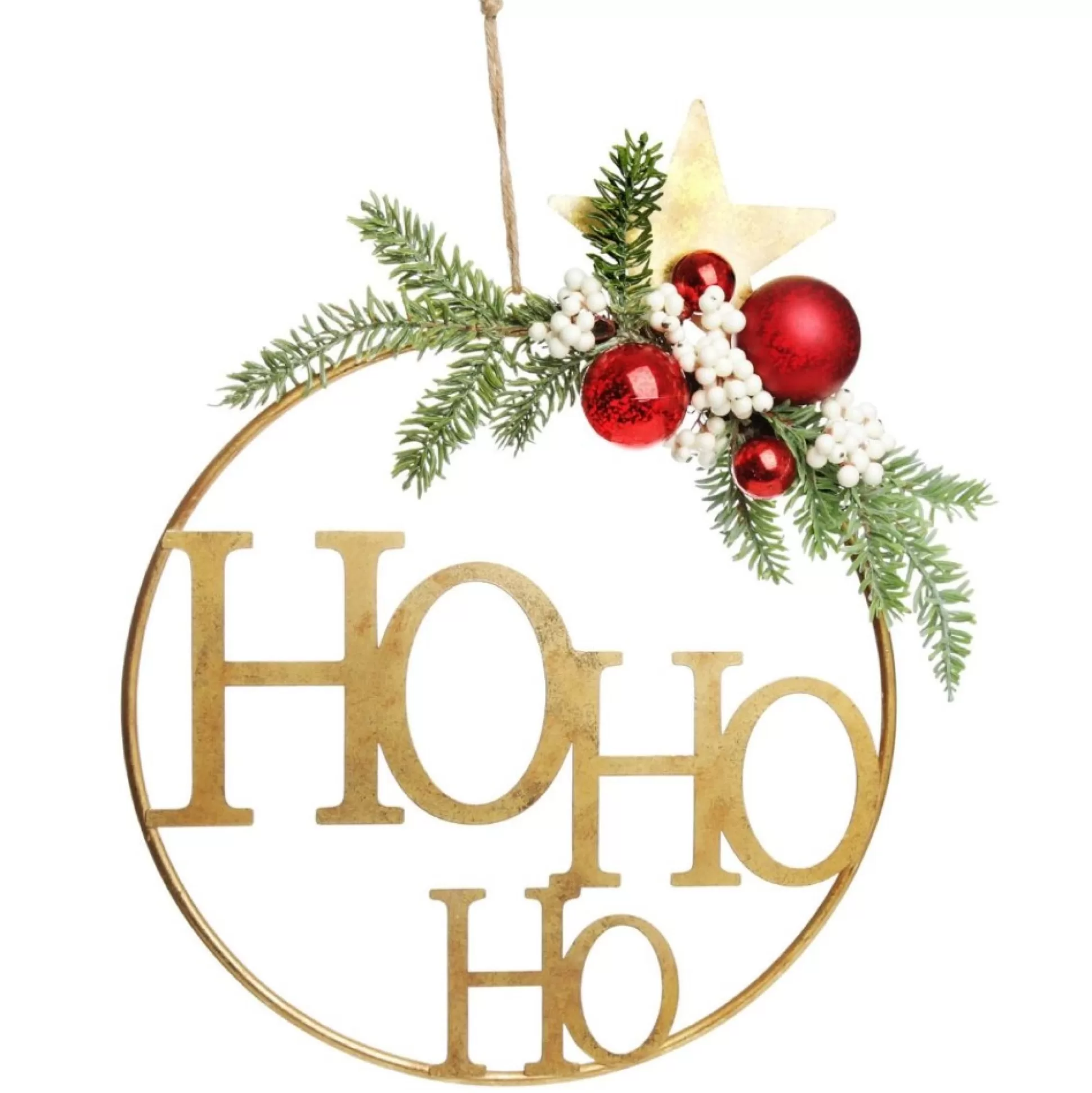 Ho Ho Ho Metal Hoop with Florals Christmas Wreaths |