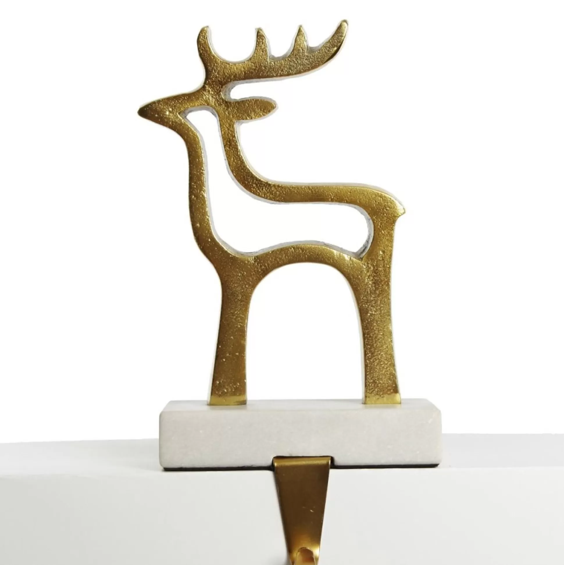 Hollow Raw Gold Reindeer Christmas Stocking Hanger with Quartz Base Stocking Hangers |