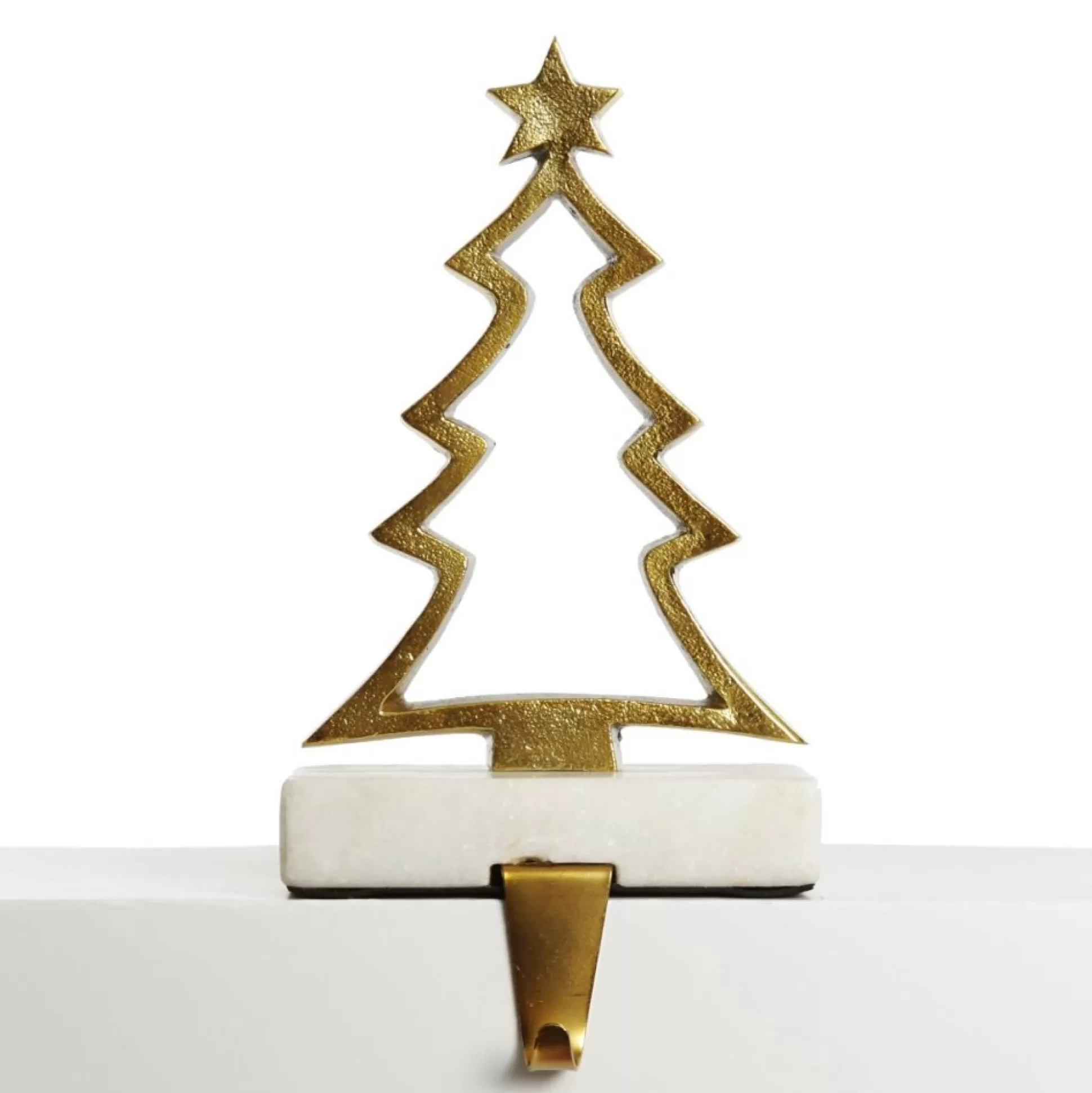 Hollow Raw Gold Tree Christmas Stocking Hanger with Quartz Base Stocking Hangers |