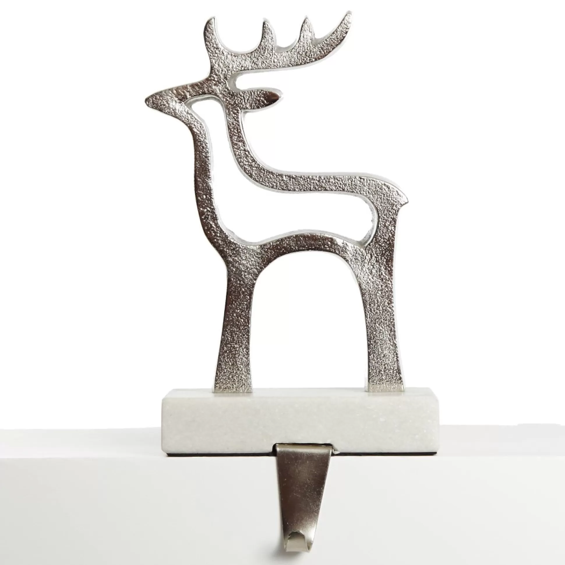Hollow Raw Silver Reindeer Christmas Stocking Hanger with Quartz Base Stocking Hangers |