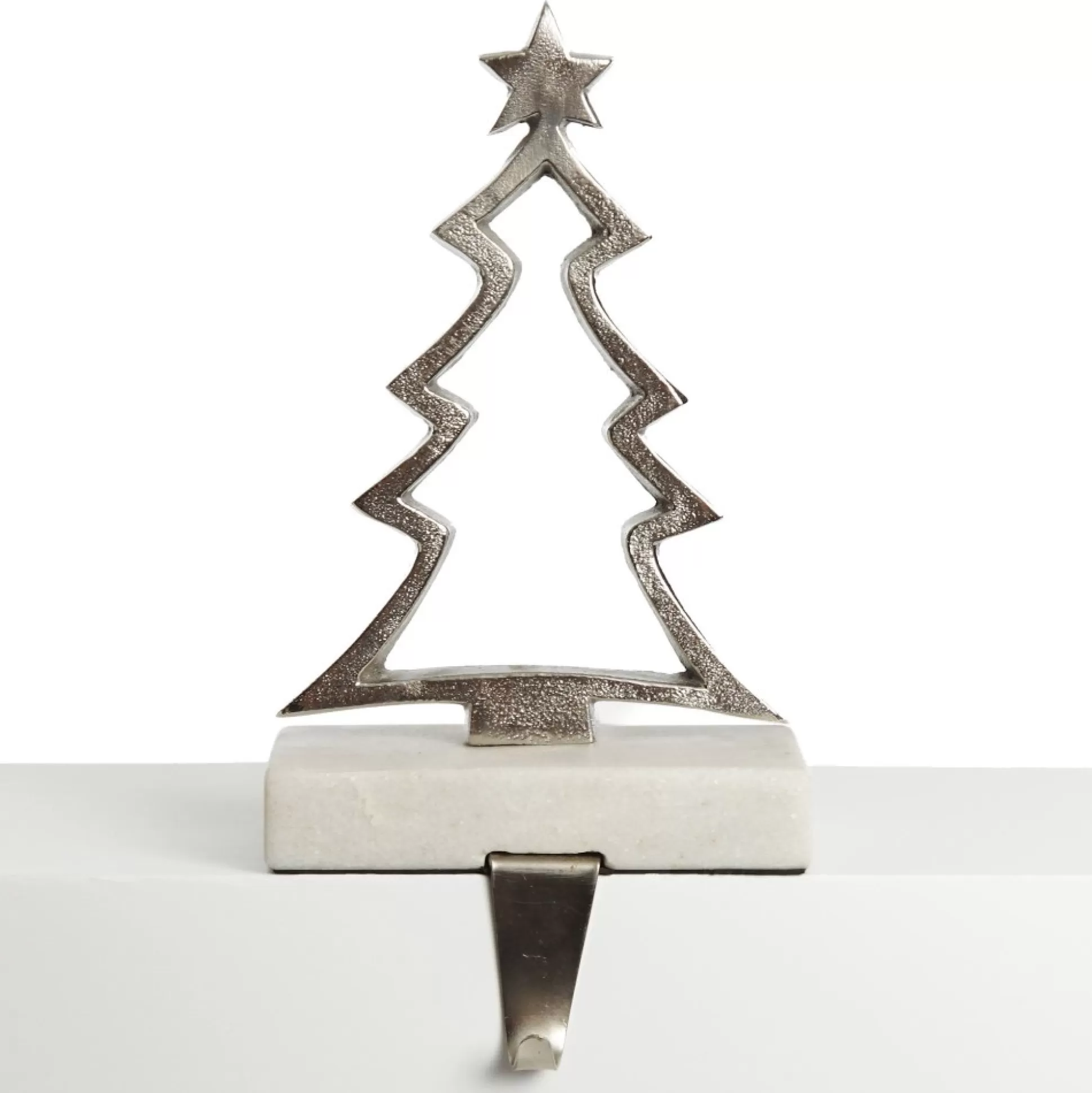 Hollow Raw Silver Tree Christmas Stocking Hanger with Quartz Base Stocking Hangers |