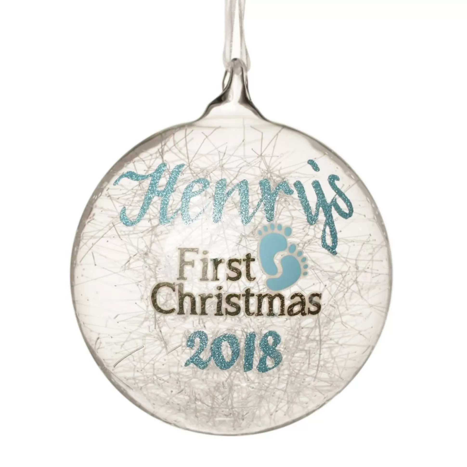 Icicle Glass Personalised Christmas Bauble - Blue First Christmas Glass Baubles |