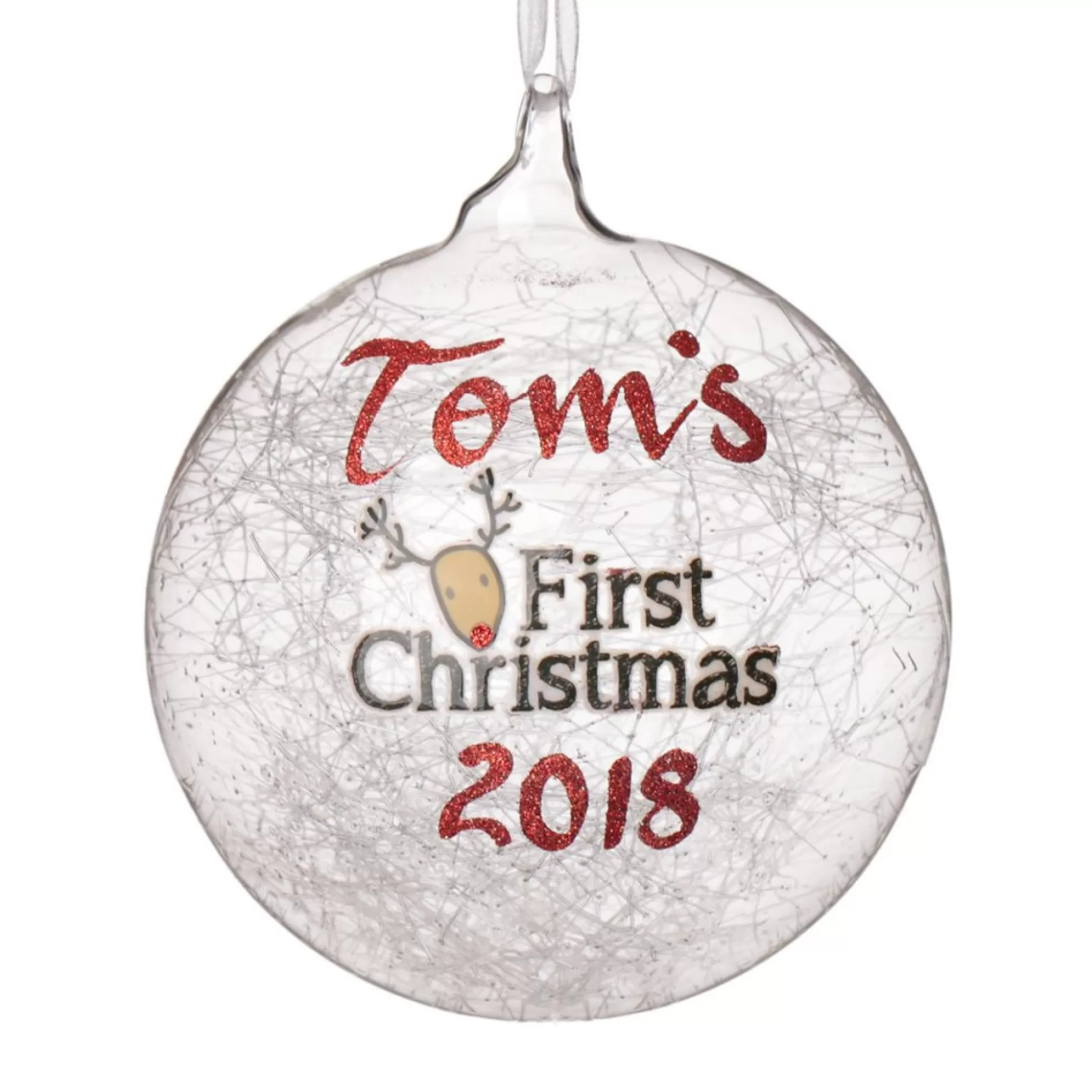 Icicle Glass Personalised Christmas Bauble - First Christmas Reindeer Glass Baubles |