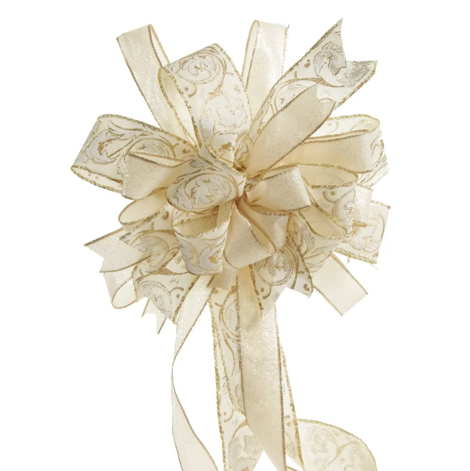 Ivory and Gold Glitter Deluxe Tree Topper Bow with Streamers Tree Toppers |