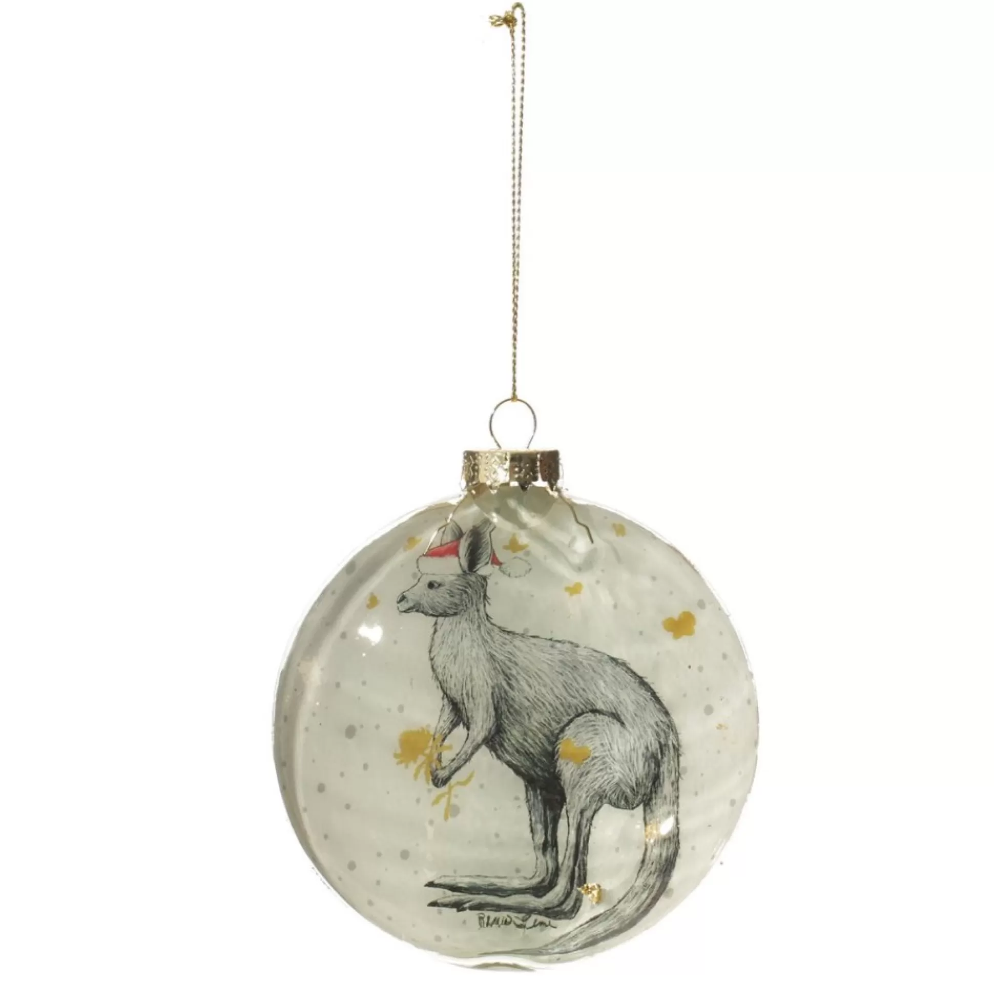 Kangaroo with Santa Hat Glass Disc Glass Hearts And Discs | Kangaroo With Santa Hat Glass Disc