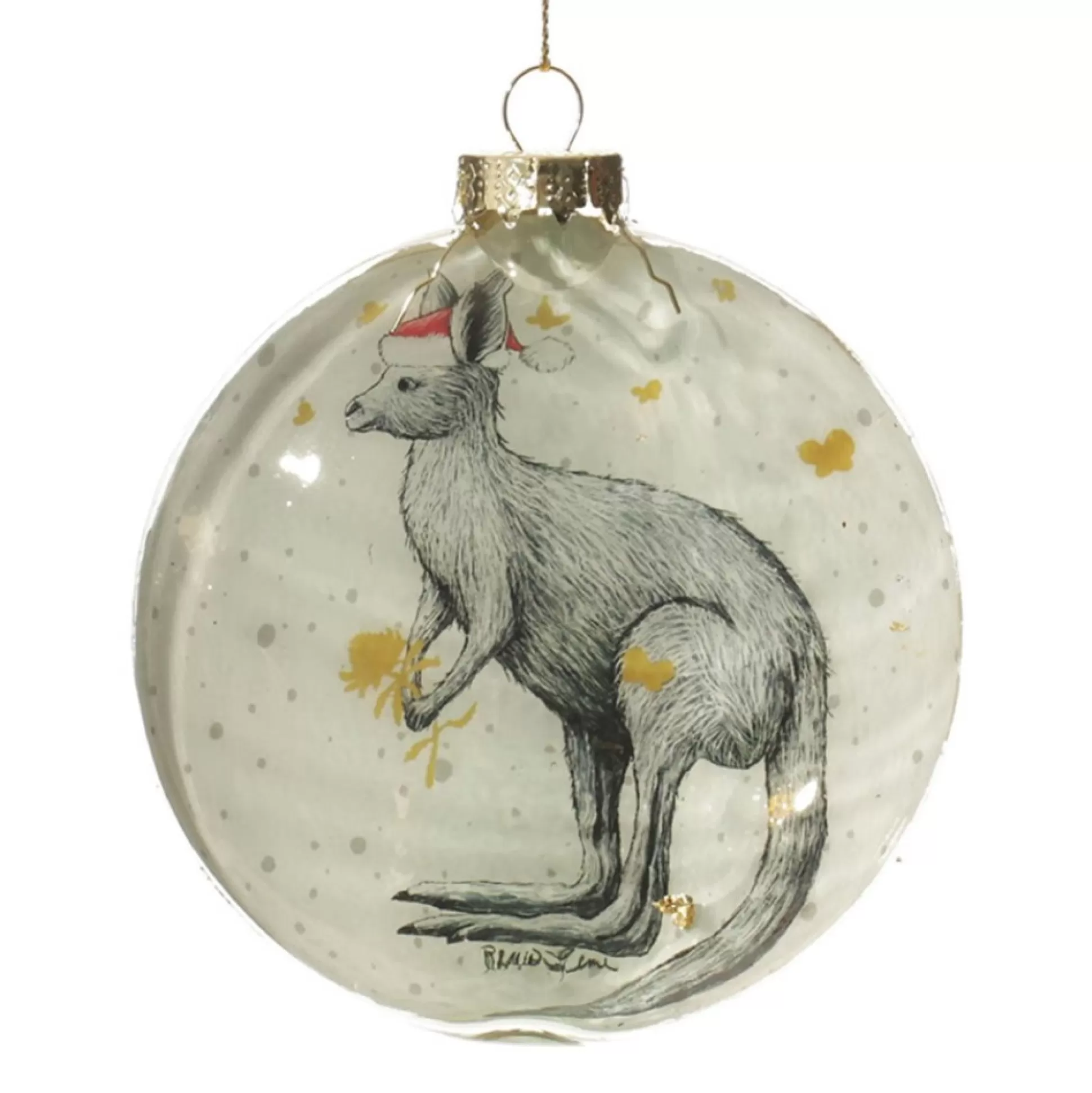 Kangaroo with Santa Hat Glass Disc Glass Hearts And Discs | Kangaroo With Santa Hat Glass Disc