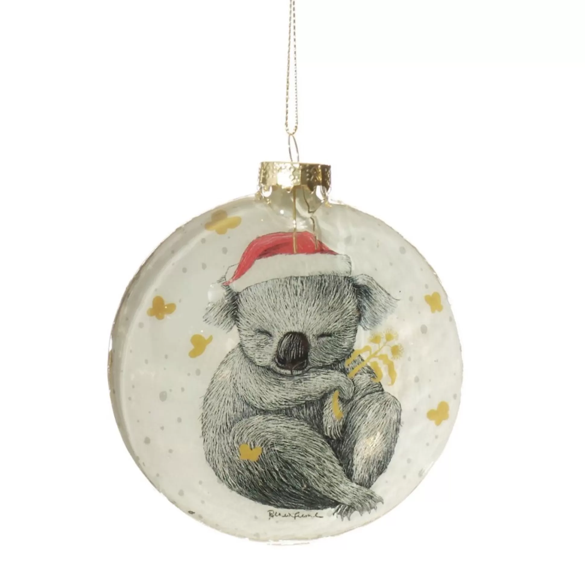 Koala with Santa Hat Glass Disc Glass Hearts And Discs | Koala With Santa Hat Glass Disc