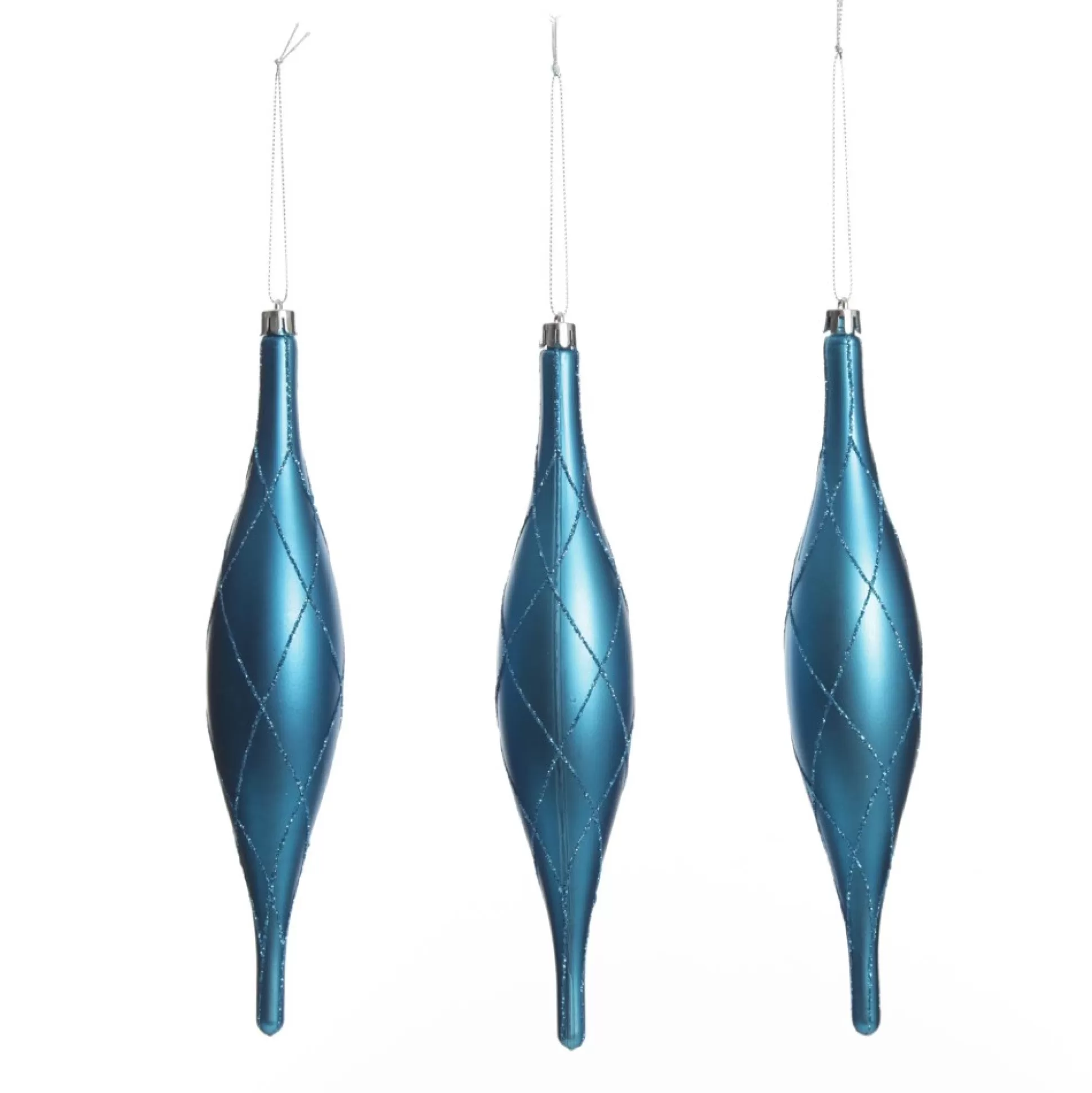 Large Blue Christmas Long Drop Decoration - Set of 3 Finials And Drops |