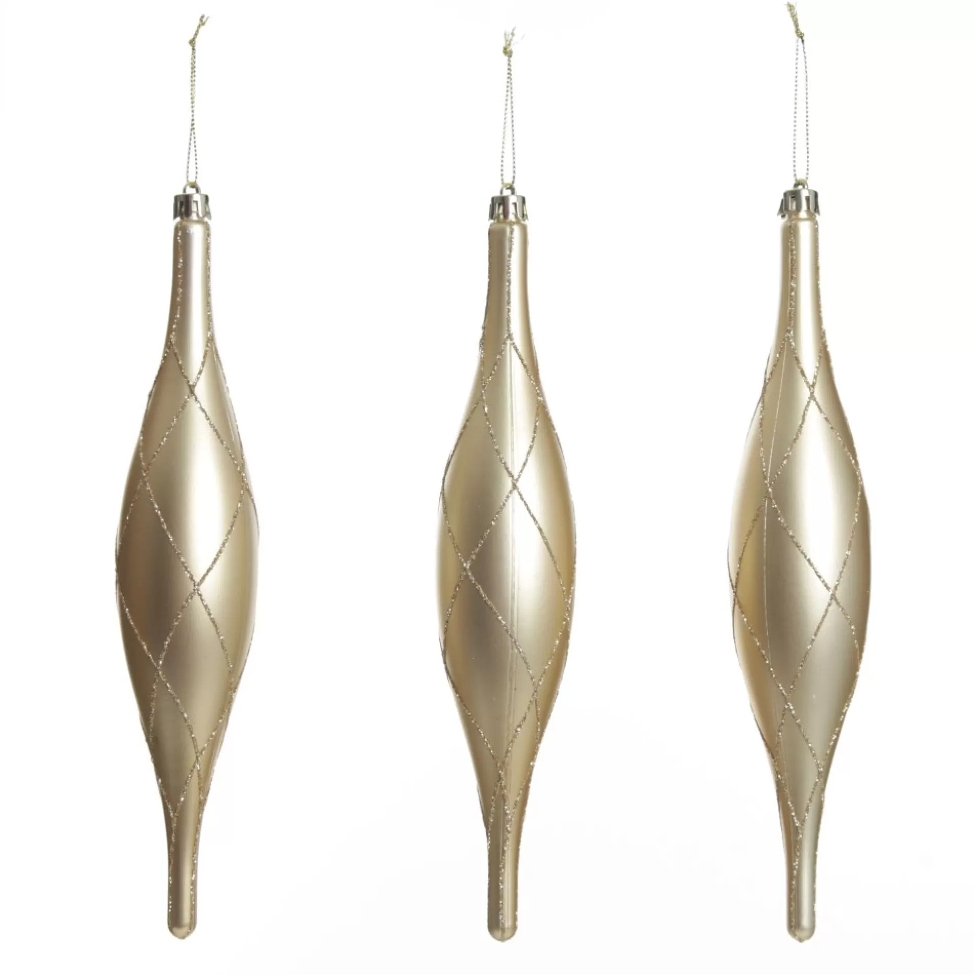 Large Champagne Christmas Long Drop Decoration - Set of 3 Finials And Drops |